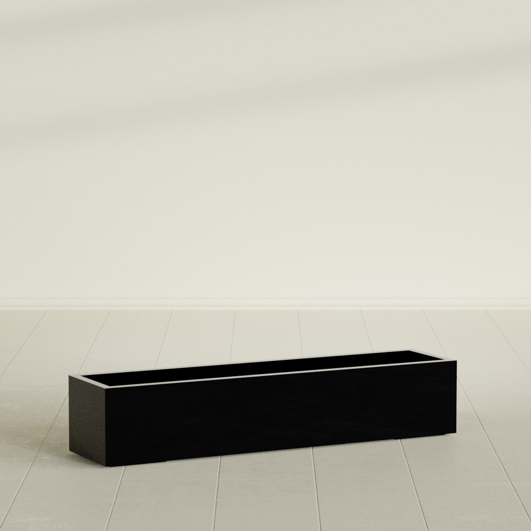 Cuba Extra Large Long Rectangle Fiberglass Planter - 60 in x 14 in x 12 in - Gloss Black - Gloss Black,60 in x 14 in x 12 in
