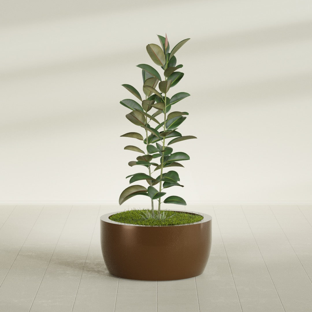 Casablanca Large Round Low Bowl Fiberglass Planter - 30 in x 30 in x 15 in - Metallic Bronze - Metallic Bronze,30 in x 30 in x 15 in