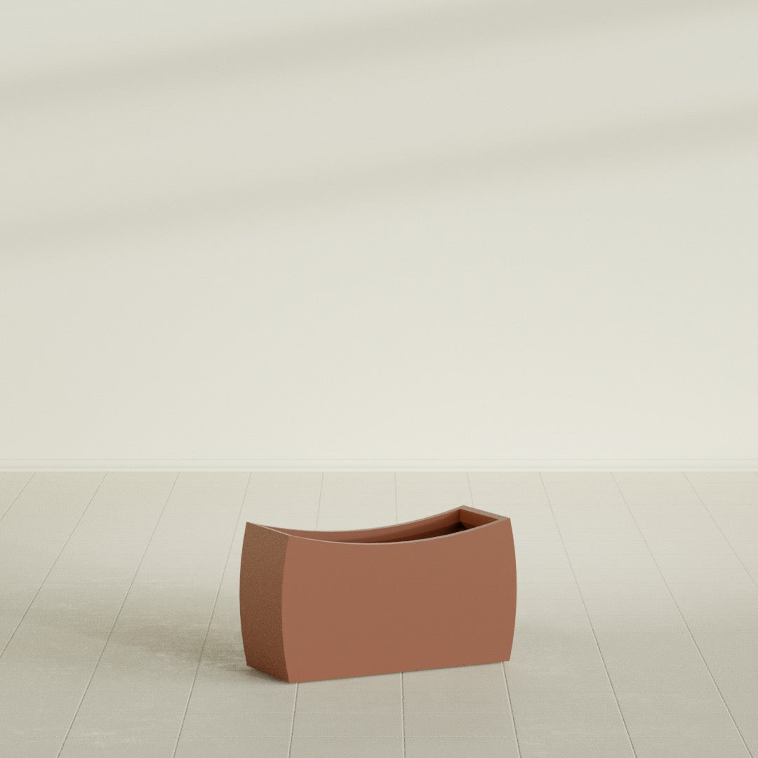 Seoul Large Curved Abstract Fiberglass Planter - 32 in x 12 in x 18 in - Matte Terracotta - Matte Terracotta,32 in x 12 in x 18 in