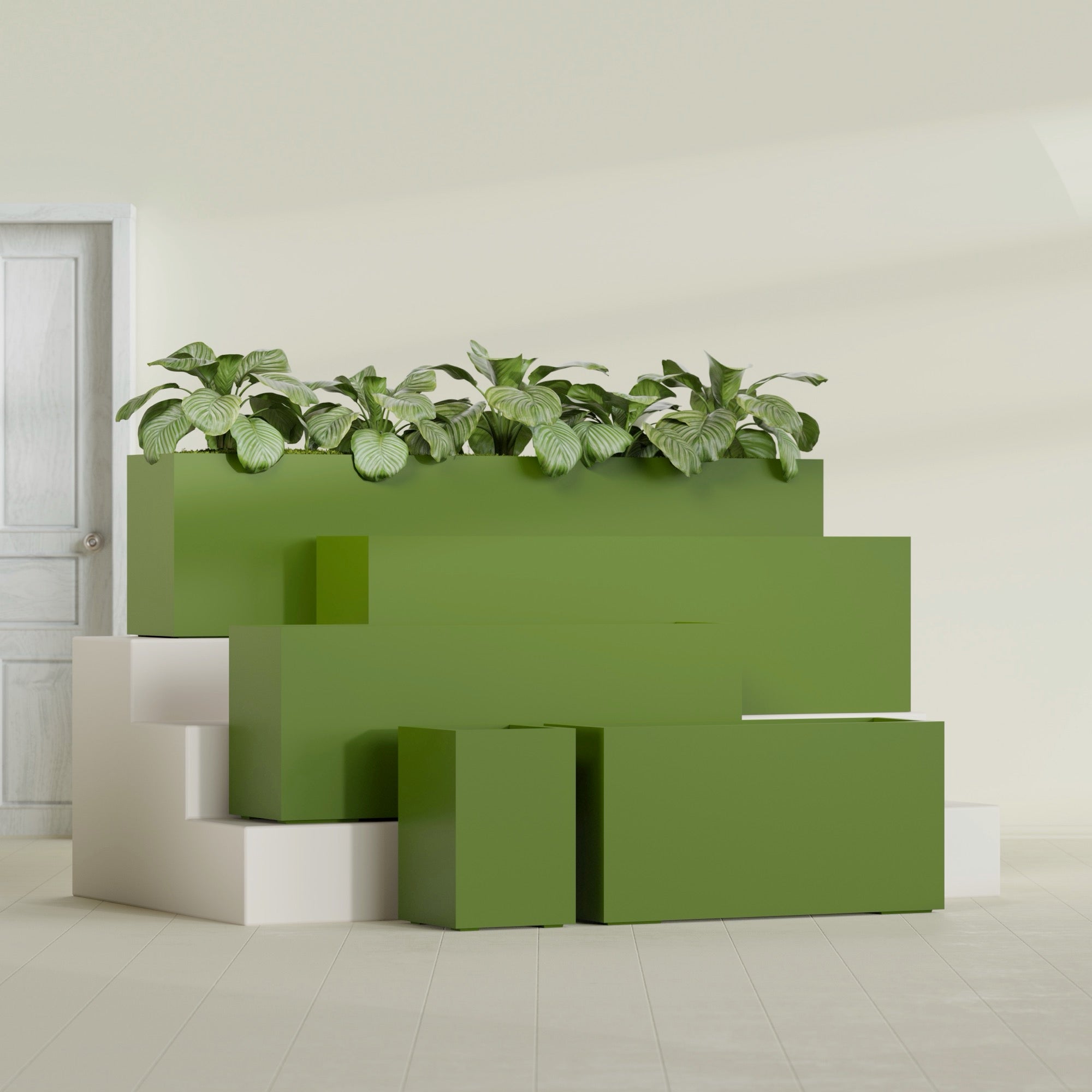 Miami Extra Large Narrow Rectangle Fiberglass Planter - 48 in x 12 in x 18 in - Satin Green - Satin Green,48 in x 12 in x 18 in