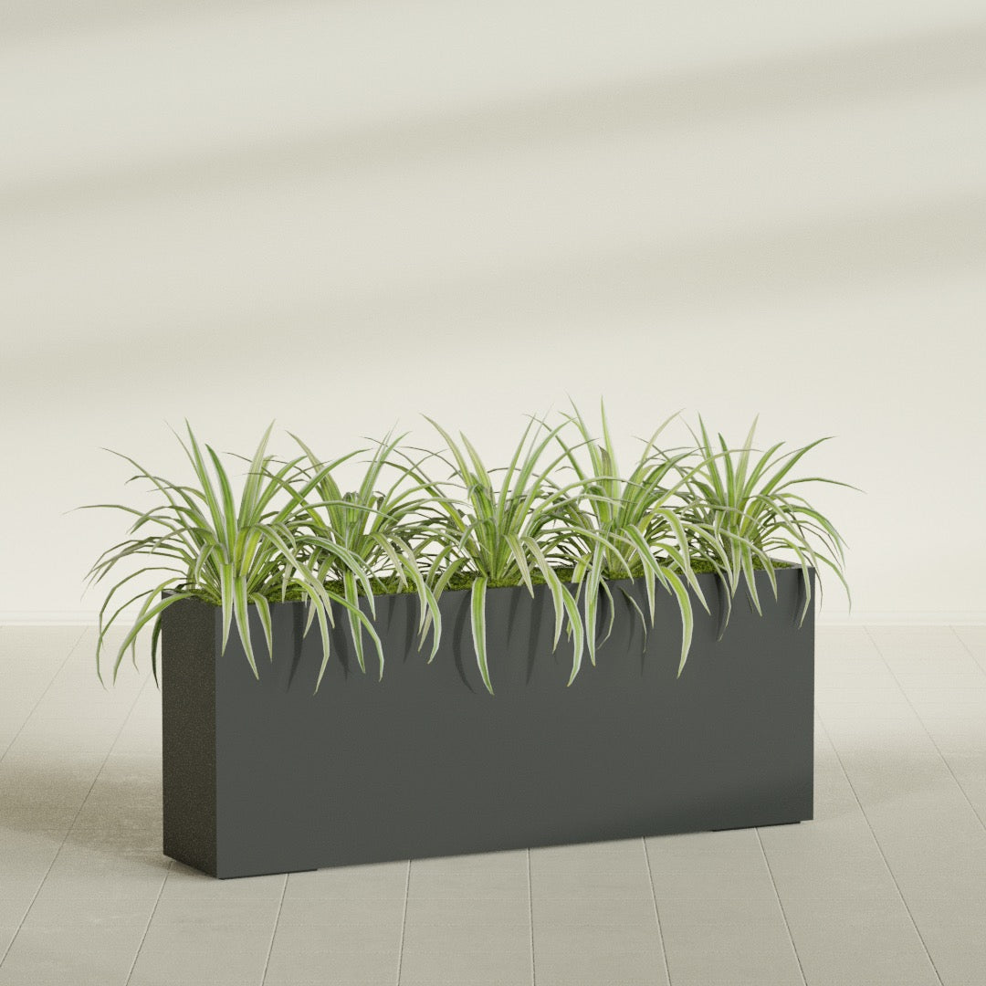 Hollywood Extra Large Narrow Rectangle Fiberglass Planter - 60 in x 12 in x 24 in - Matte Charcoal - Matte Charcoal,60 in x 12 in x 24 in