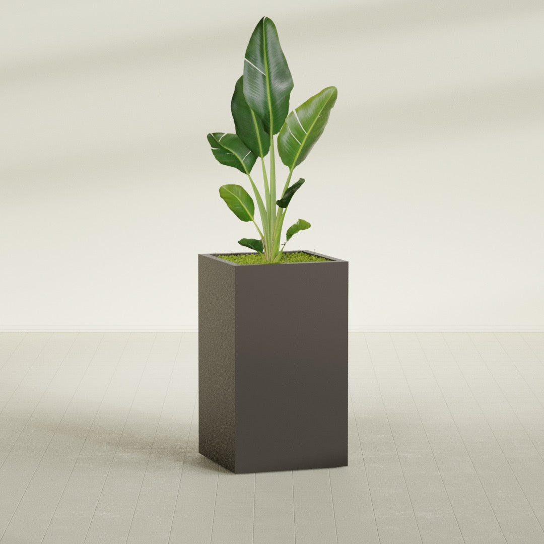 Darwin Large Tall Rectangle Fiberglass Planter - 24 in x 24 in x 42 in - Matte Brown - Matte Brown,24 in x 24 in x 42 in