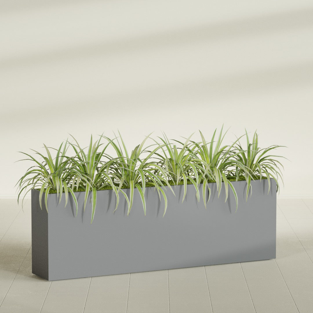 Hollywood Extra Large Narrow Rectangle Fiberglass Planter - 72 in x 12 in x 24 in - Metallic Gunmetal - Metallic Gunmetal,72 in x 12 in x 24 in