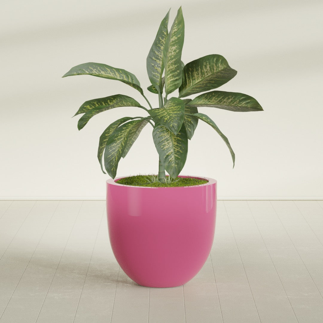 Alzira Large Round Fiberglass Planter - 30 in x 30 in x 28 in - Gloss Pink Violet - Gloss Pink Violet,30 in x 30 in x 28 in