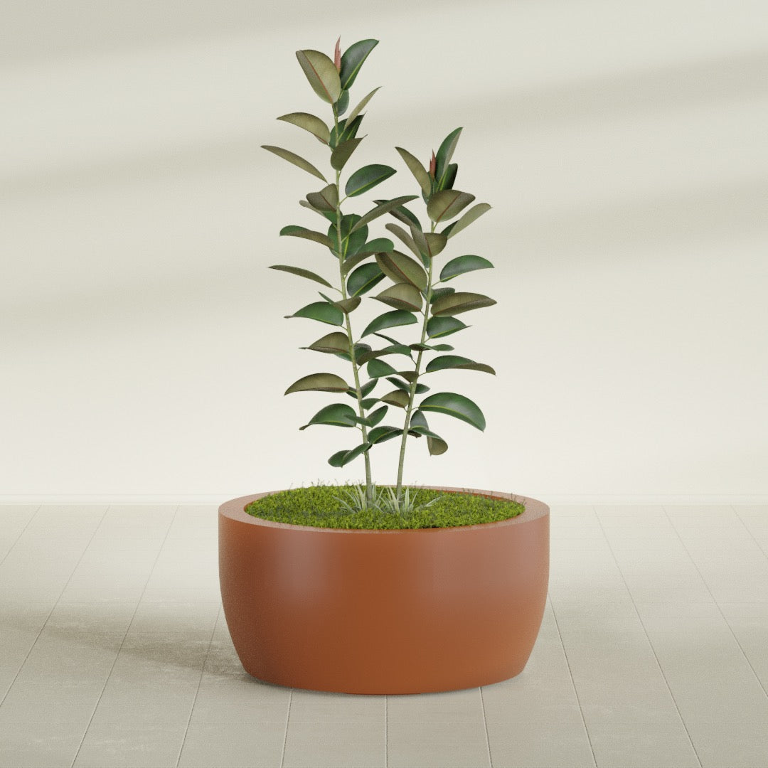 Casablanca Large Round Low Bowl Fiberglass Planter - 36 in x 36 in x 18 in - Matte Terracotta - Matte Terracotta,36 in x 36 in x 18 in