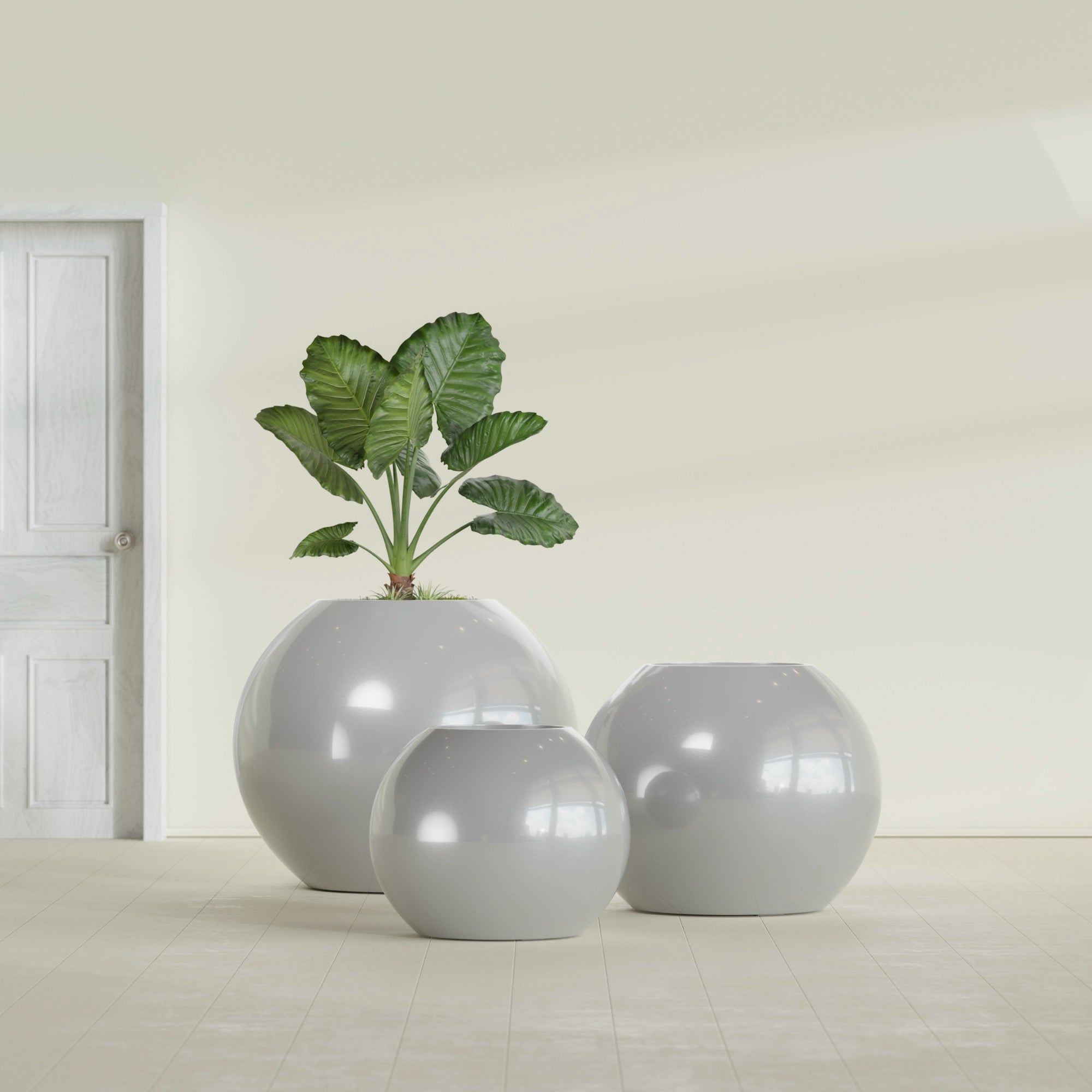 Globe Medium Sphere Fiberglass Planter - 24 in x 24 in x 19 in - Metallic Silver - Metallic Silver,24 in x 24 in x 20 in