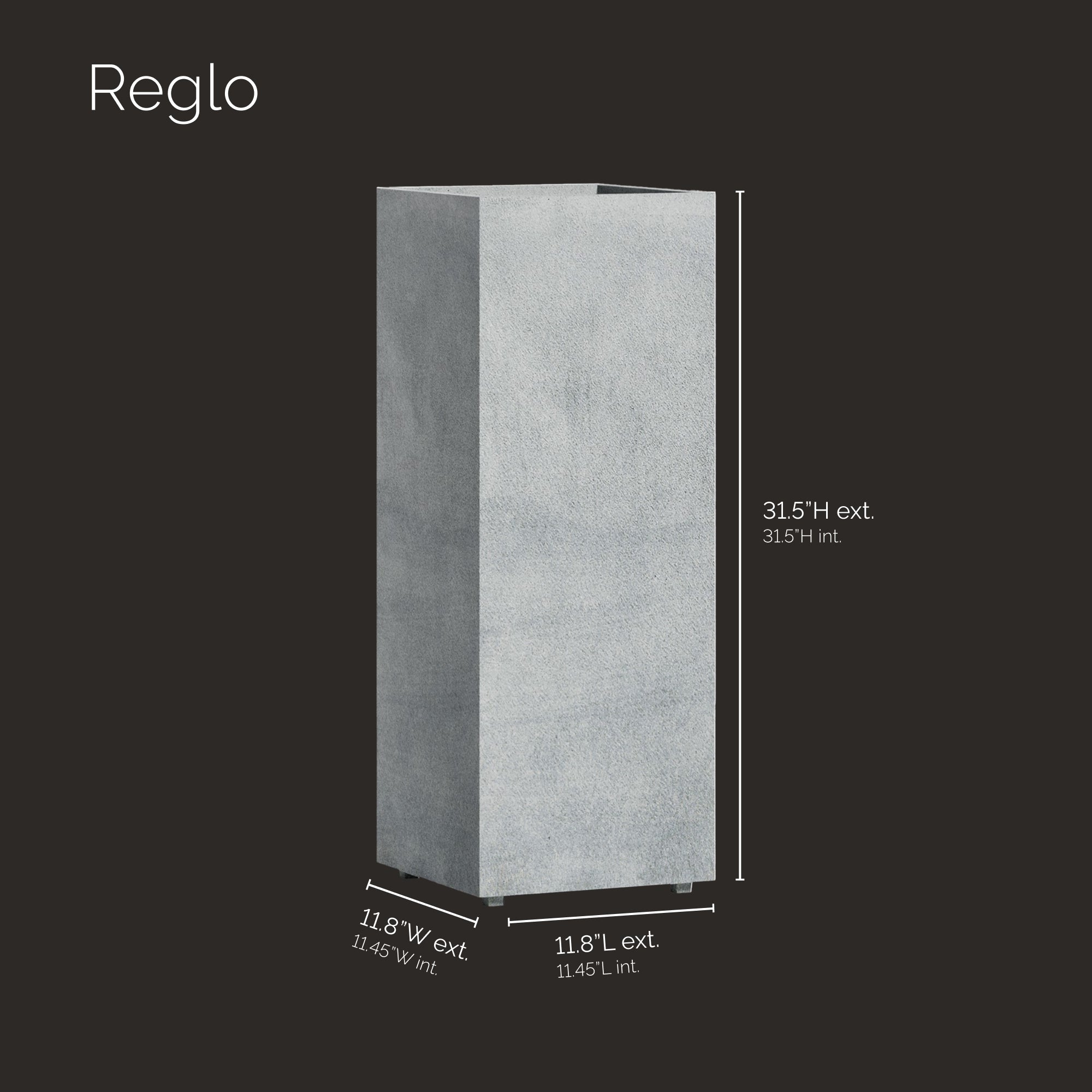 Reglo Rectangular Planter – Concrete Stone Finish – Fiberglass Indoor/Outdoor and Weather-Resistant Planter (11.75" L x 11.75" W x 31.5" H Exterior, 11.5" L x 11.5" W Interior) - Concrete Stone,11.75 in x 11.75 in x 31.5 in - Concrete Stone,11.8 in x - Concrete Stone,11.8 in x 11.8 in x 31.5 in