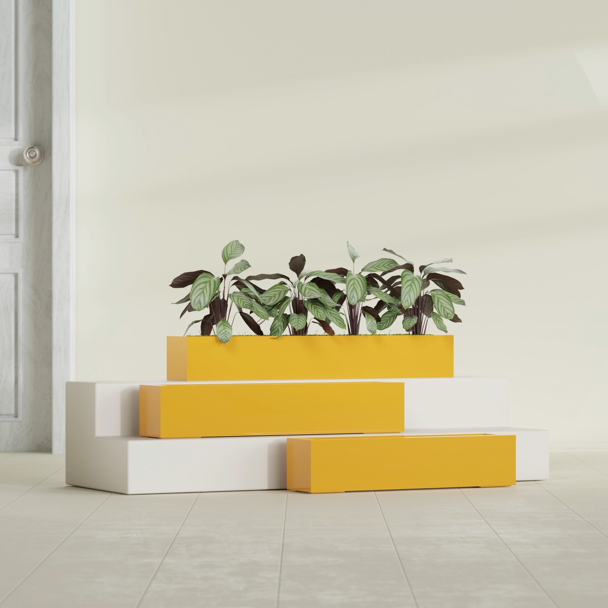 Salon Large Tall Rectangle Fiberglass Planter - 36 in x 8 in x 8 in - Gloss Saffron - Gloss Saffron,36 in x 8 in x 8 in