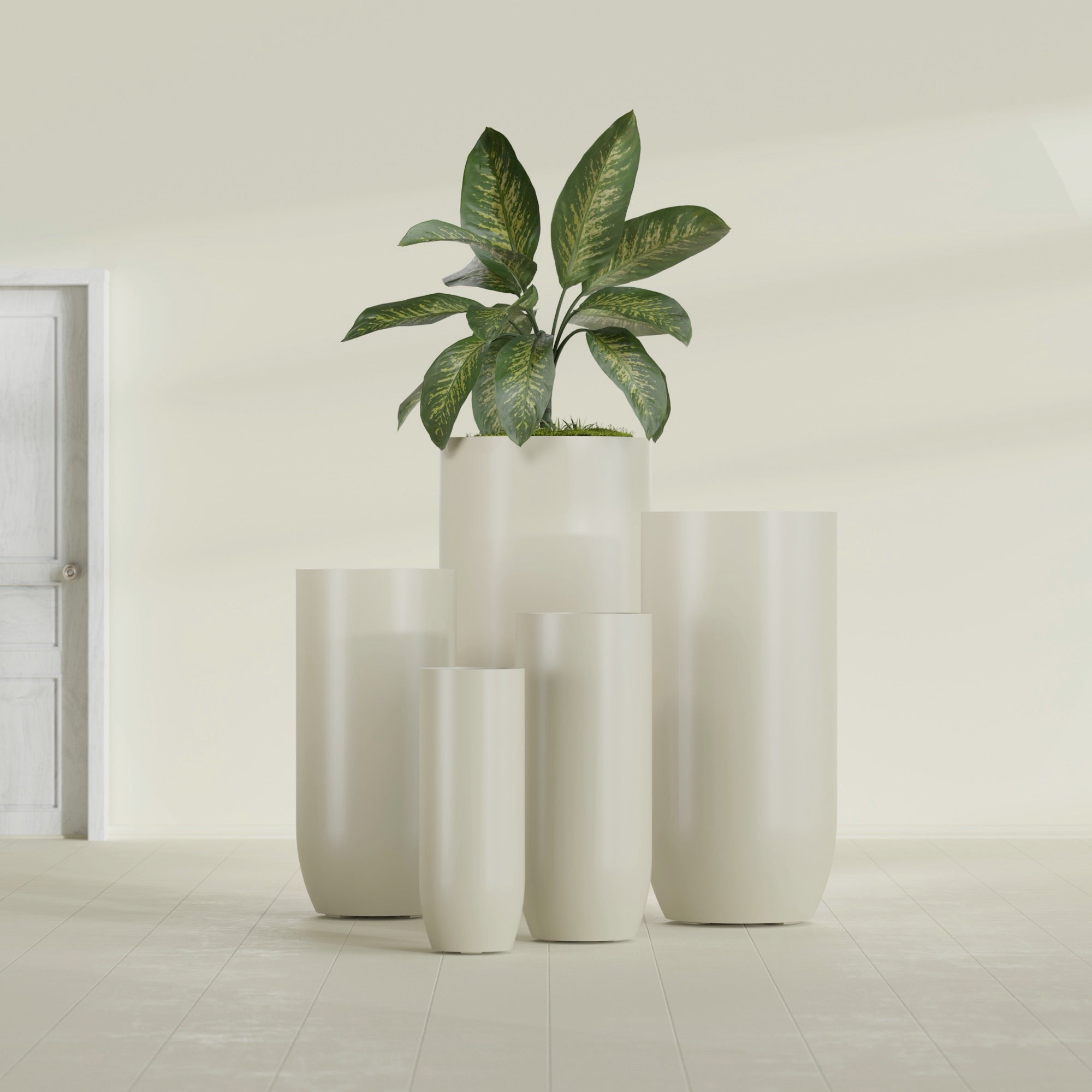 Saint Tropez Extra Large Tall Round Fiberglass Planter - 24 in x 24 in x 50 in - Satin Beige - Satin Beige,24 in x 24 in x 50 in