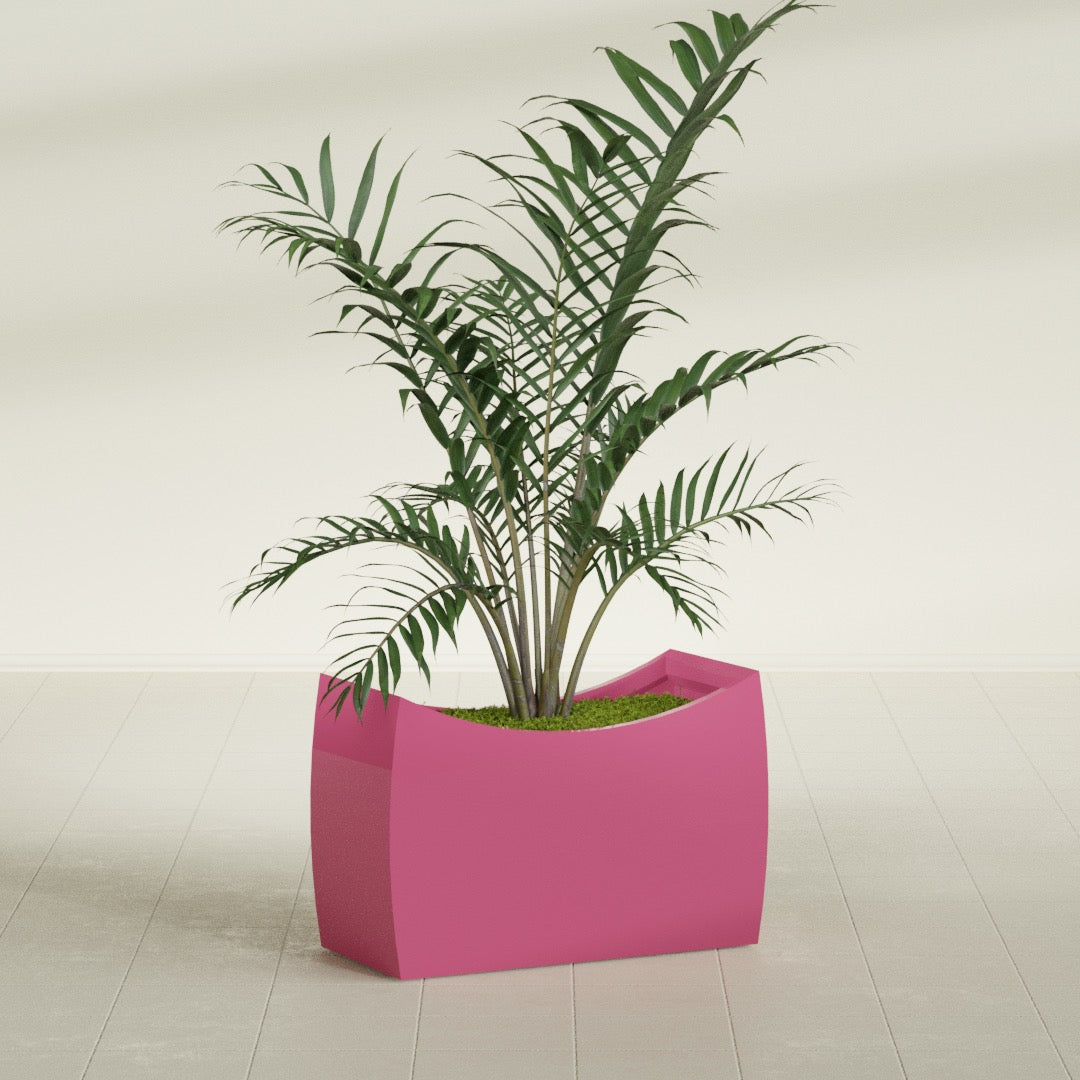 Seoul Large Curved Abstract Fiberglass Planter - 36 in x 16 in x 24 in - Gloss Pink Violet - Gloss Pink Violet,36 in x 16 in x 24 in