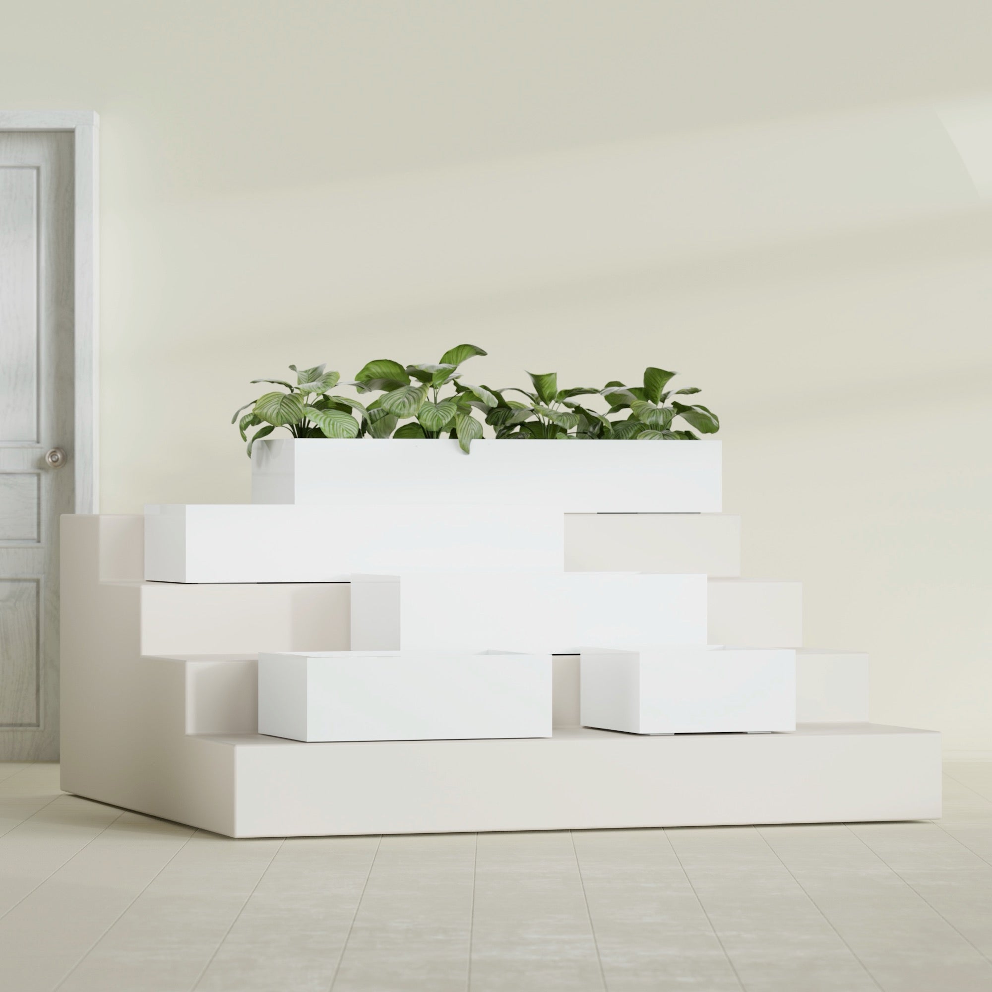 Antwerp Medium Low Rectangle Fiberglass Planter - 24 in x 24 in x 12 in - Gloss White - Gloss White,24 in x 24 in x 12 in