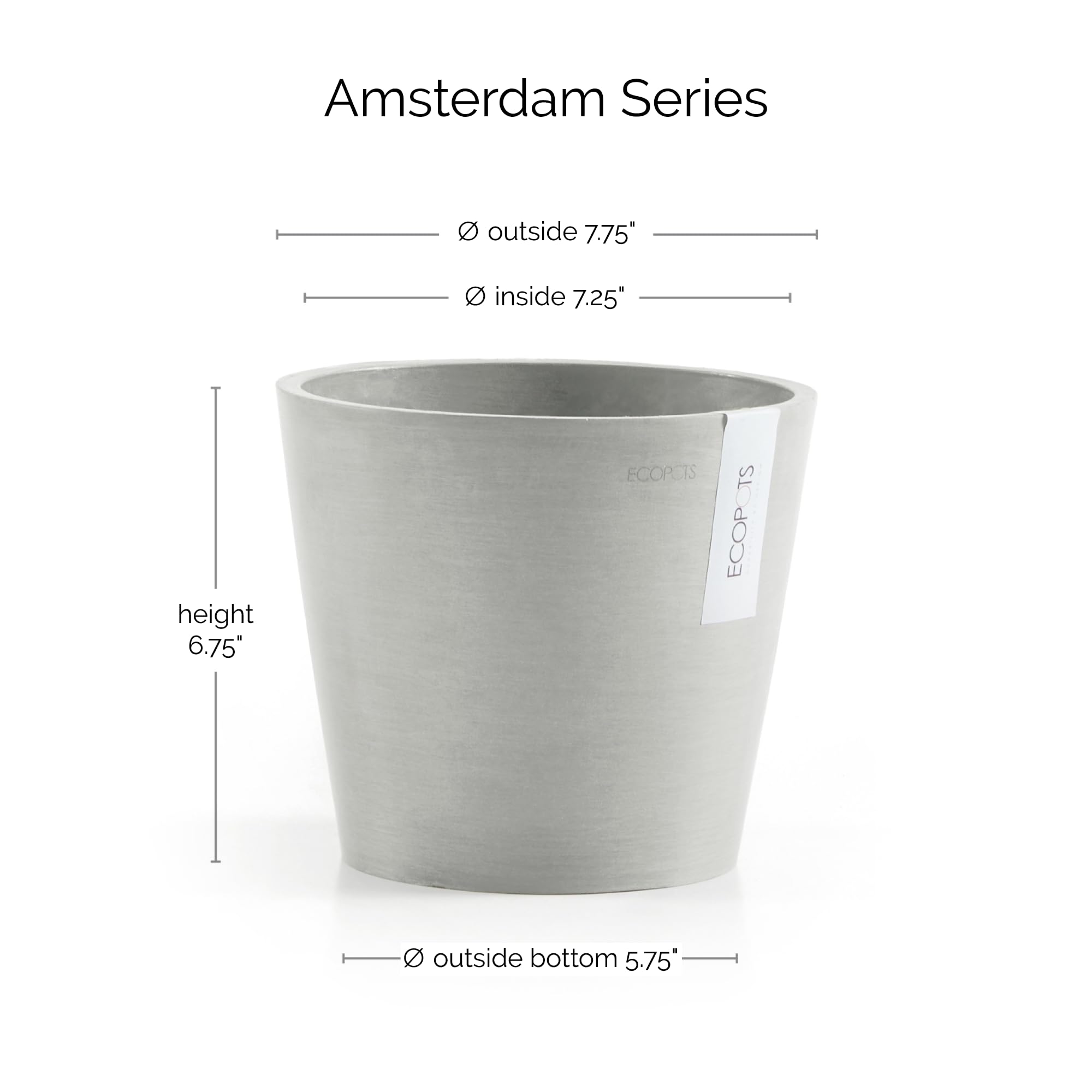 Amsterdam Small Round Planter - 8 in x 8 in x 7 in - Taupe - Taupe,8 in x 8 in x 7 in,Planter Only