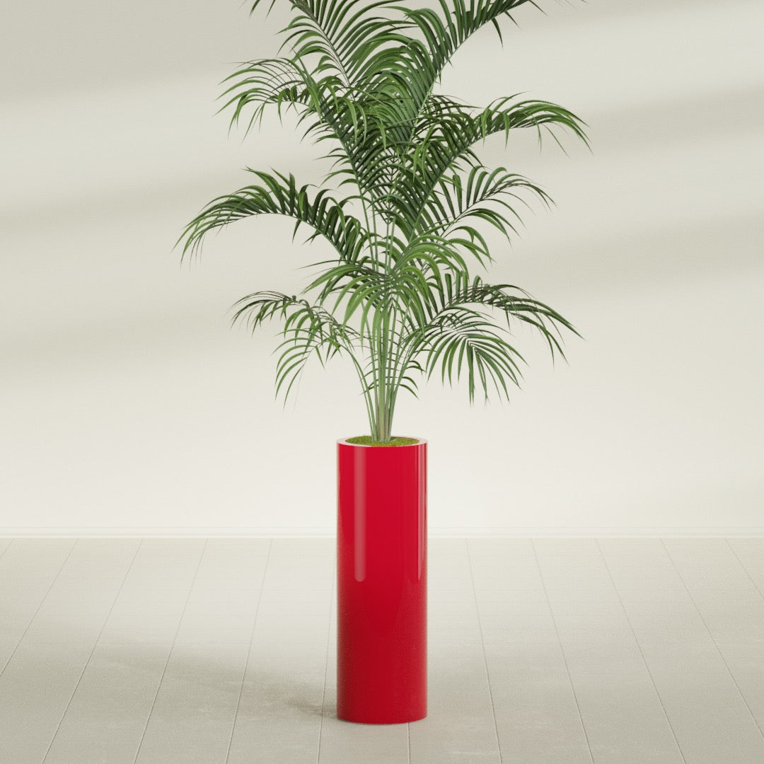 Corry Large Tall Cylinder Fiberglass Planter - 10 in x 10 in x 30 in - Gloss Red - Gloss Red,10 in x 10 in x 30 in