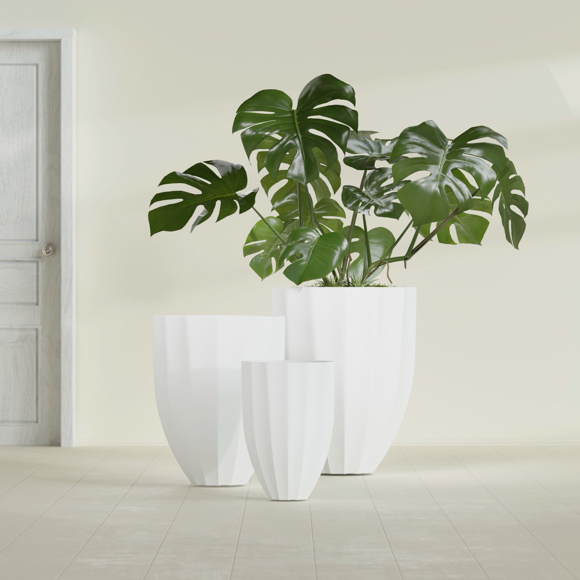 Alicante Medium Round Fiberglass Planter - 26 in x 26 in x 32 in - Matte White - Matte White,26 in x 26 in x 32 in