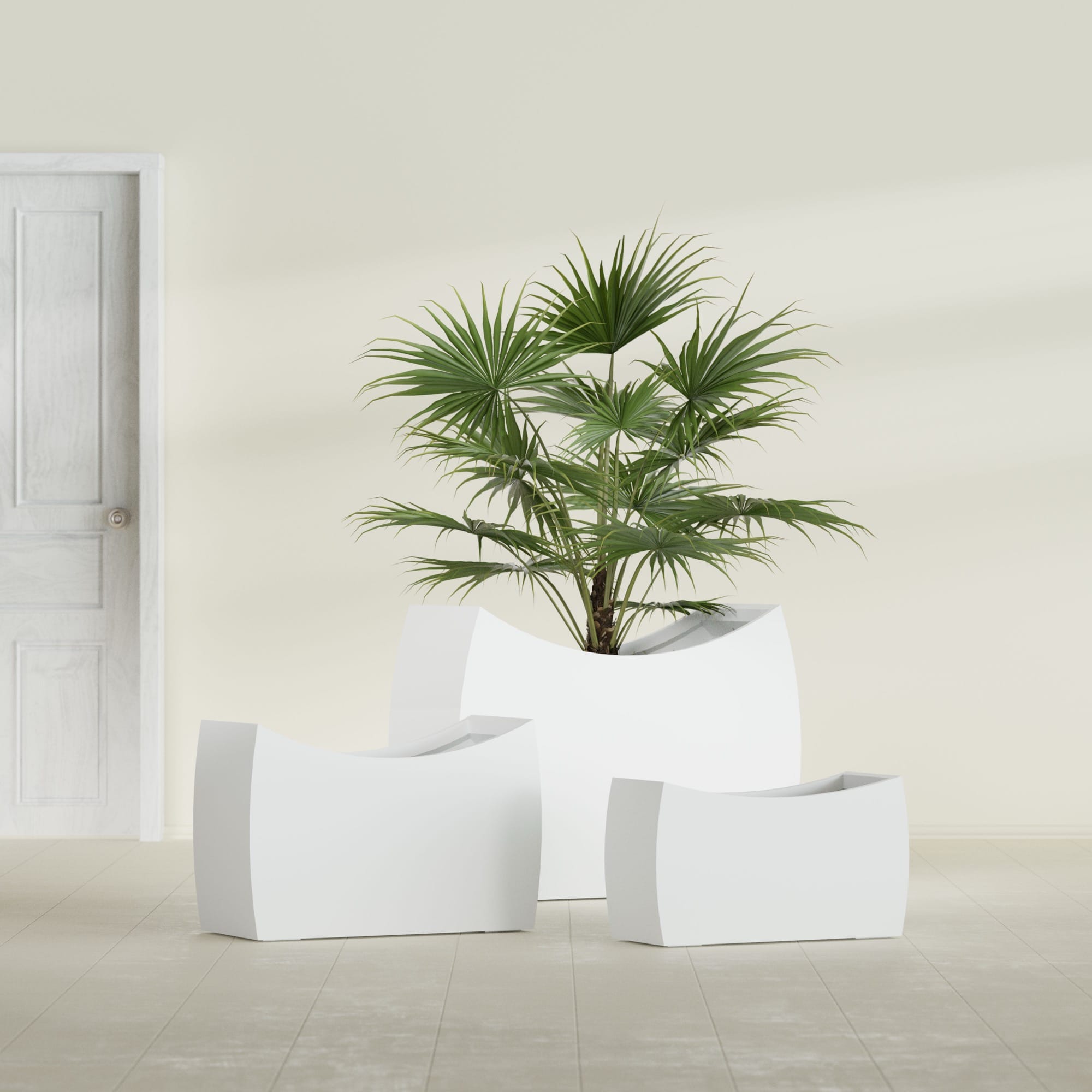 Seoul Extra Large Curved Abstract Fiberglass Planter - 48 in x 20 in x 36 in - Gloss White - Gloss White,48 in x 20 in x 36 in