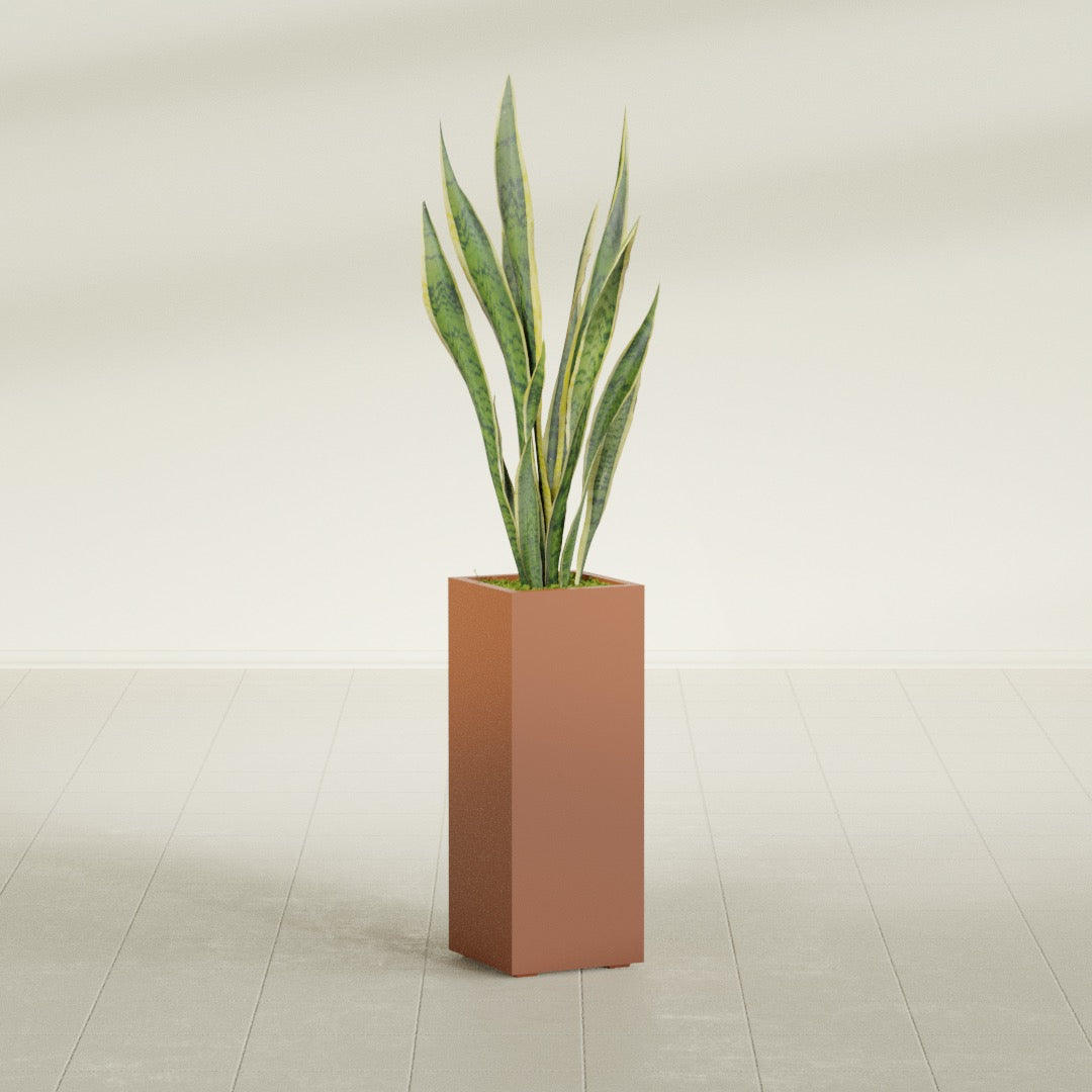 Perth Large Tall Rectangle Fiberglass Planter - 16 in x 16 in x 42 in - Matte Terracotta - Matte Terracotta,16 in x 16 in x 42 in