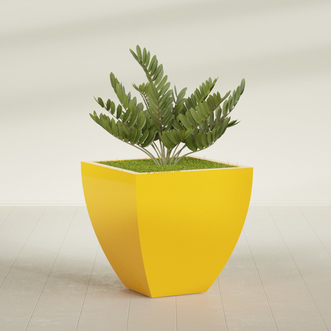 Lima Large Tapered Square Fiberglass Planter - 30 in x 30 in x 30 in - Gloss Saffron - Gloss Saffron,30 in x 30 in x 30 in