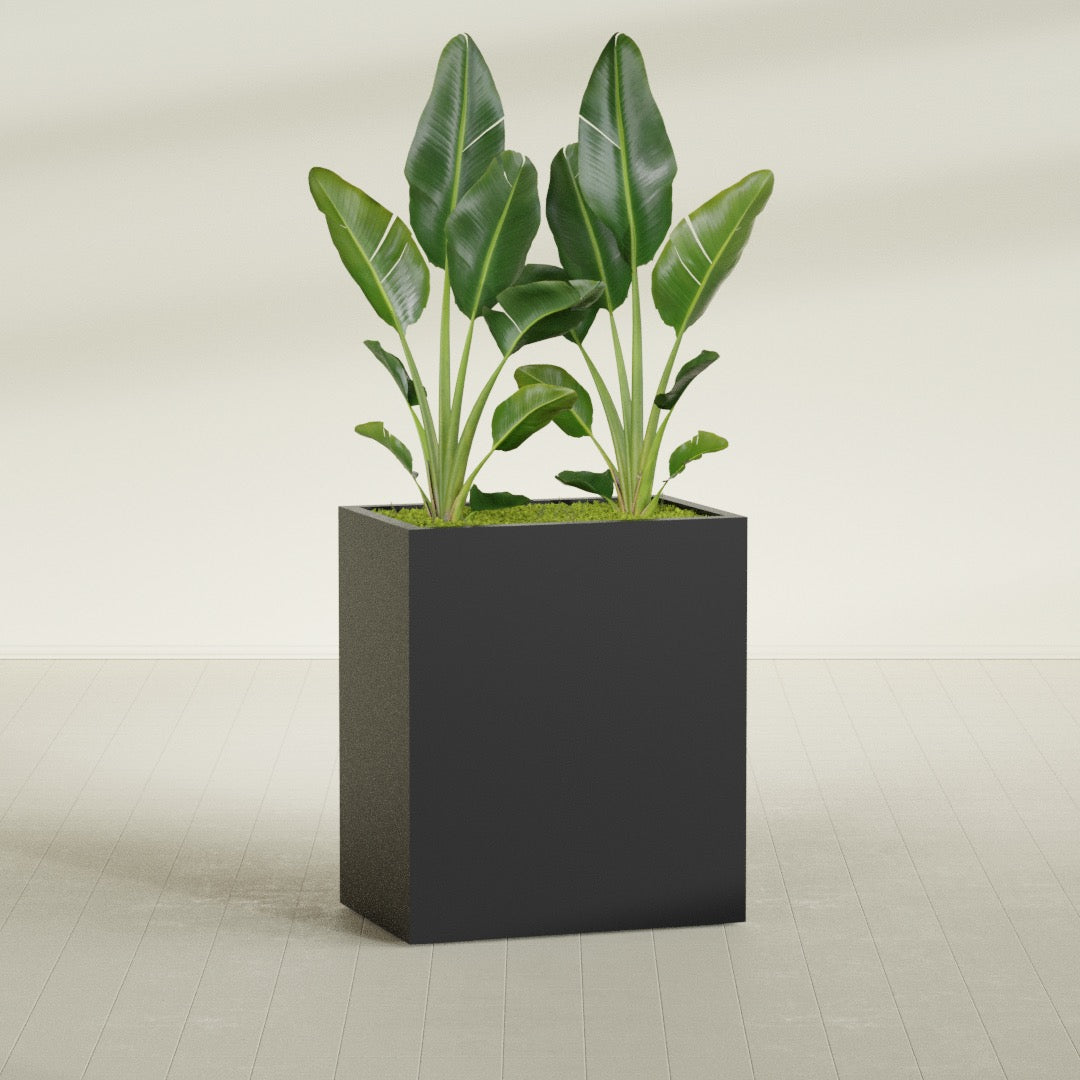Darwin Large Rectangle Fiberglass Planter - 36 in x 24 in x 42 in - Matte Black - Matte Black,36 in x 24 in x 42 in