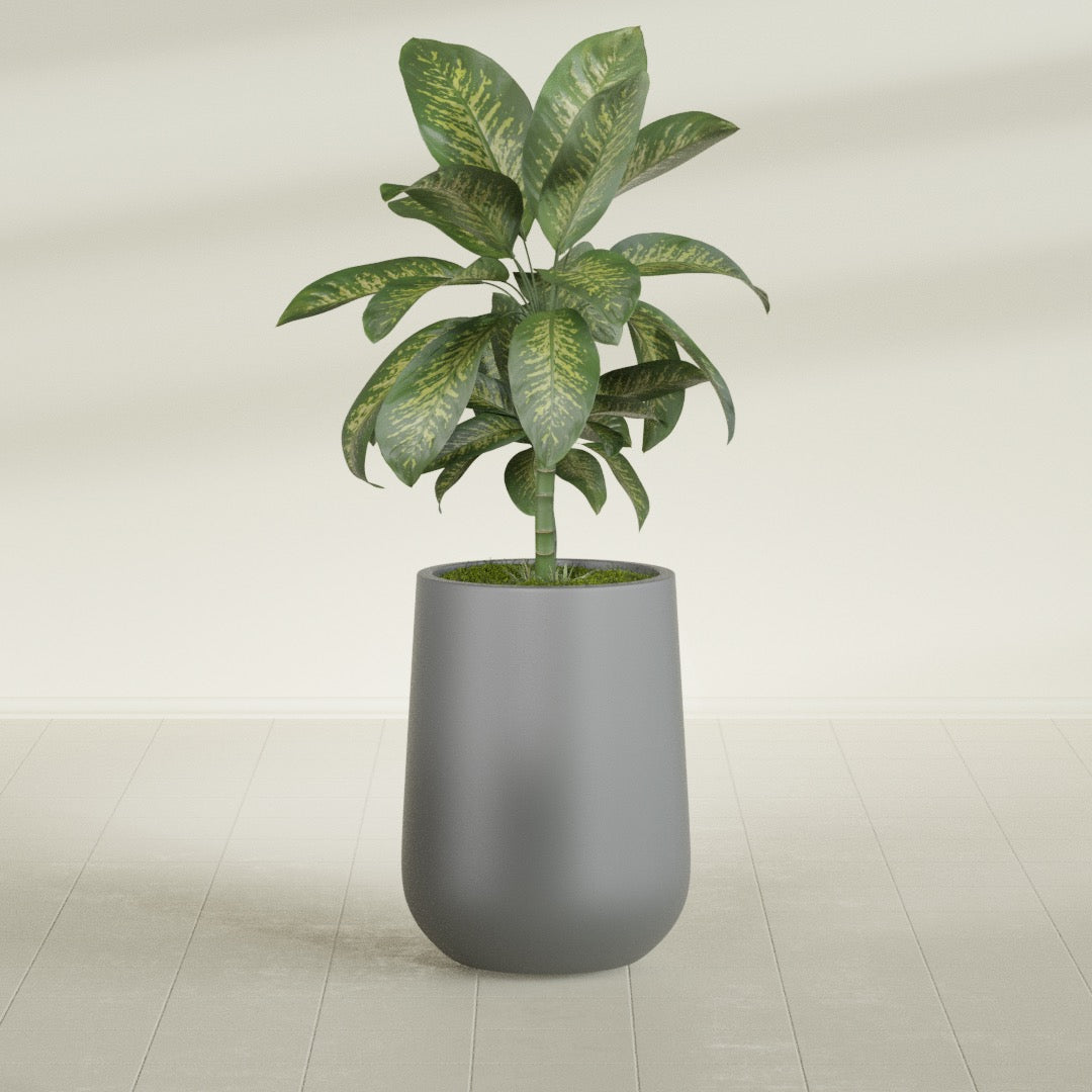 Tall Hayden Medium Round Fiberglass Planter - 15 in x 15 in x 23 in - Metallic Gunmetal - Metallic Gunmetal,15 in x 15 in x 23 in