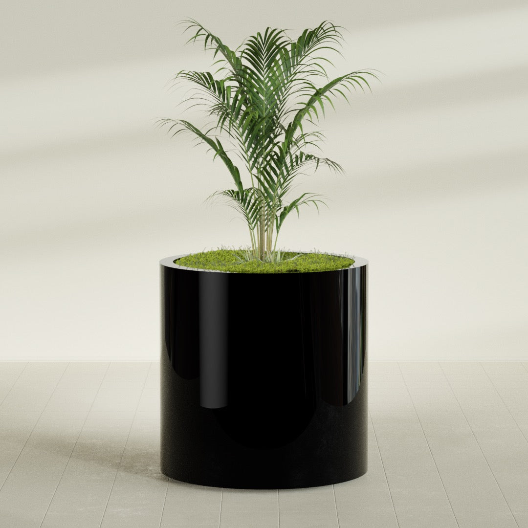 Rio Grande Large Round Fiberglass Planter - 30 in x 30 in x 32 in - Gloss Black - Gloss Black,30 in x 30 in x 32 in
