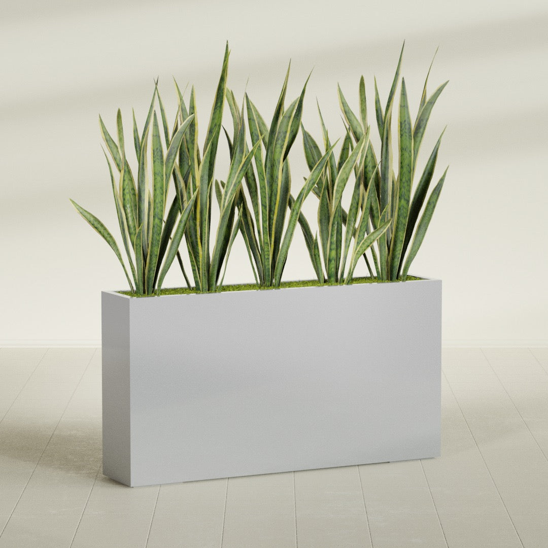 Delray Extra Large Long Rectangle Fiberglass Planter - 60 in x 12 in x 32 in - Metallic Silver - Metallic Silver,60 in x 12 in x 32 in