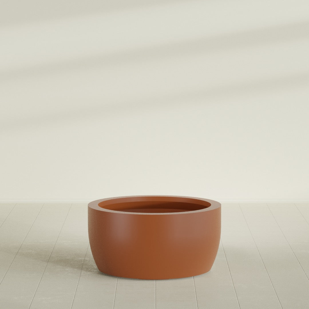 Casablanca Large Round Low Bowl Fiberglass Planter - 36 in x 36 in x 18 in - Matte Terracotta - Matte Terracotta,36 in x 36 in x 18 in