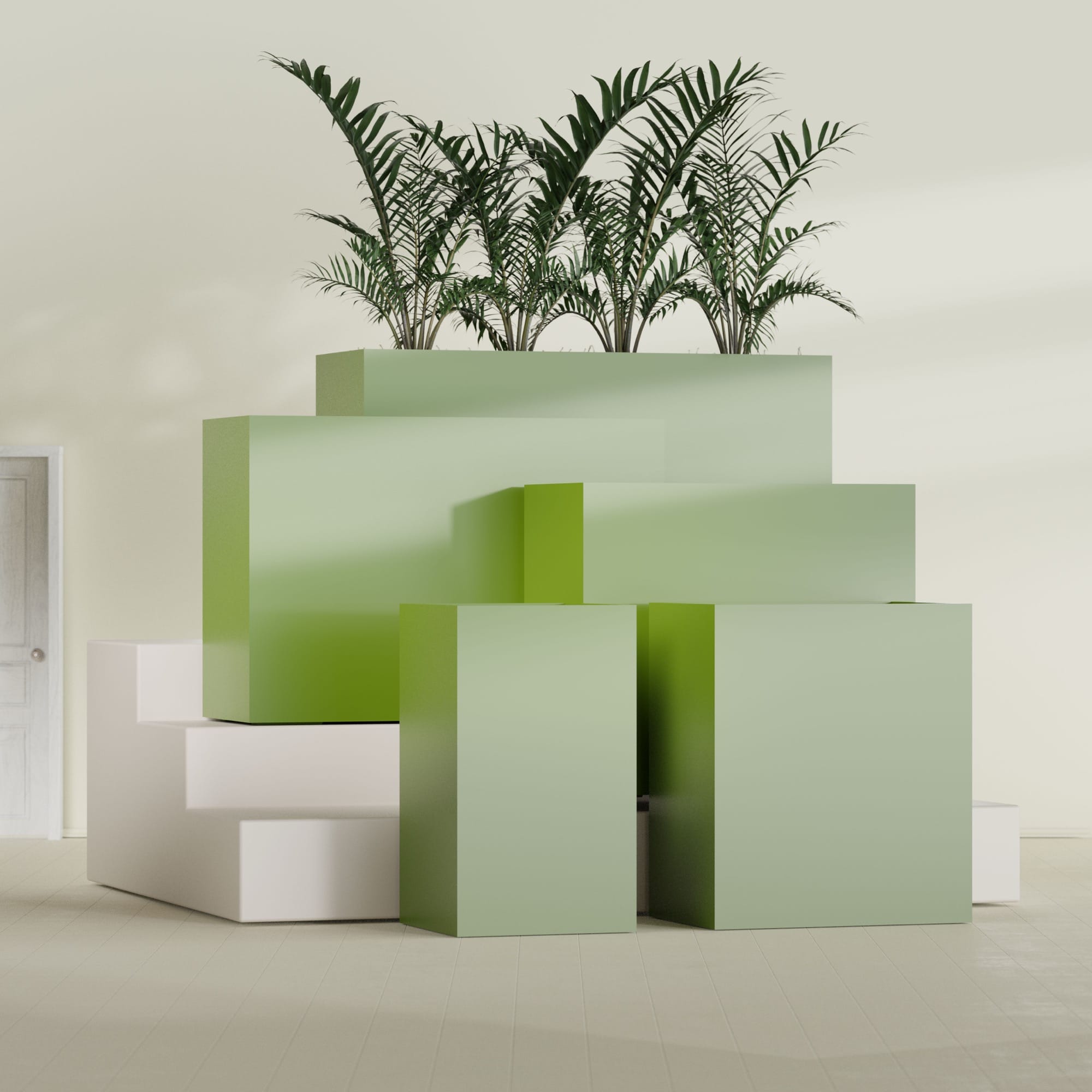 Darwin Large Tall Rectangle Fiberglass Planter - 24 in x 24 in x 42 in - Satin Green - Satin Green,24 in x 24 in x 42 in