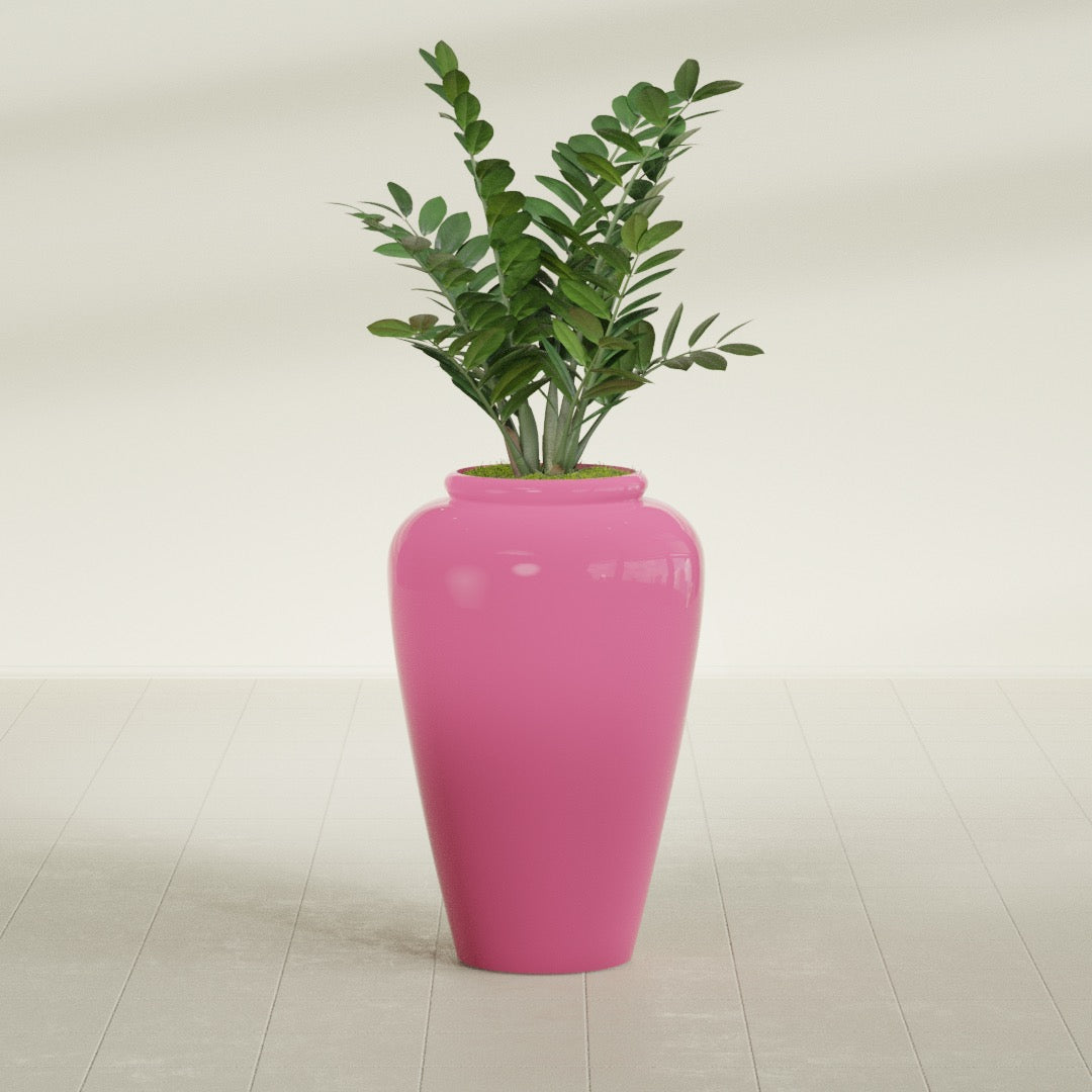 Bara Jar Large Round Fiberglass Planter - 20 in x 20 in x 31 in - Gloss Pink Violet - Gloss Pink Violet,20 in x 20 in x 32 in