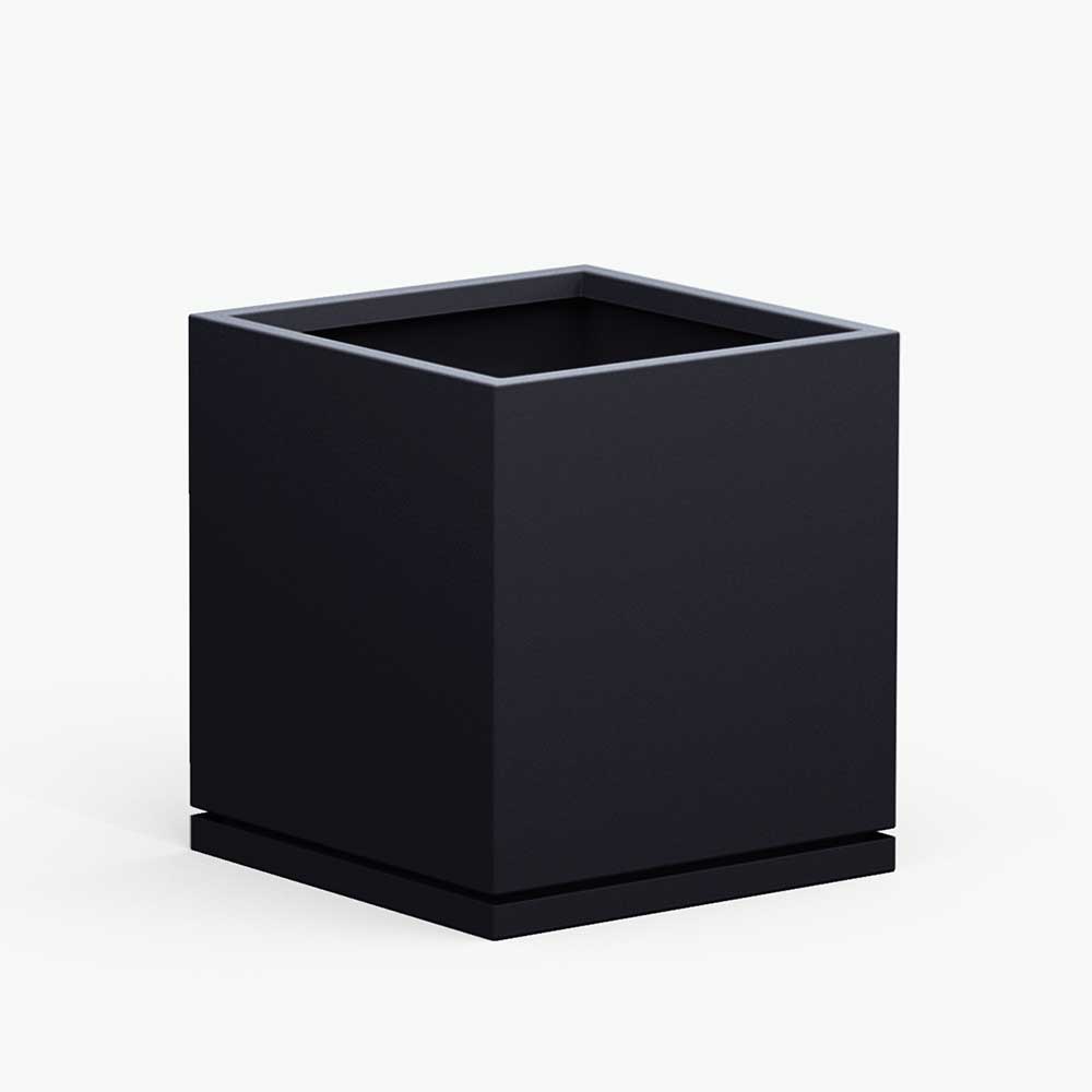 Small Metal Square Cube Planter - 18 in x 18 in x 18 in - Matte Black - With Drip Tray - Matte Black,18 in x 18 in x 18 in,With Drip Tray