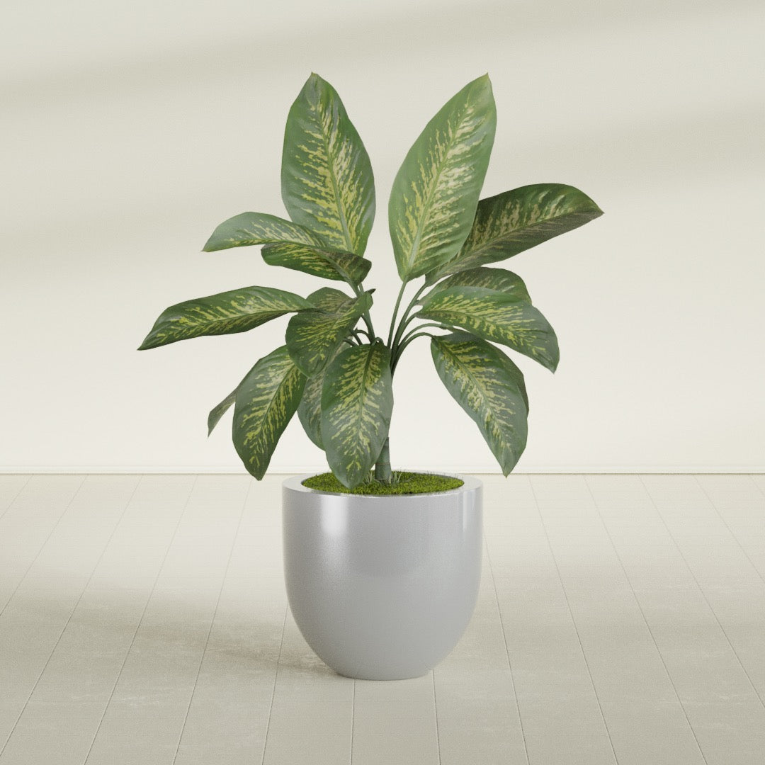 Alzira Medium Round Fiberglass Planter - 23 in x 23 in x 22 in - Metallic Silver - Metallic Silver,23 in x 23 in x 22 in