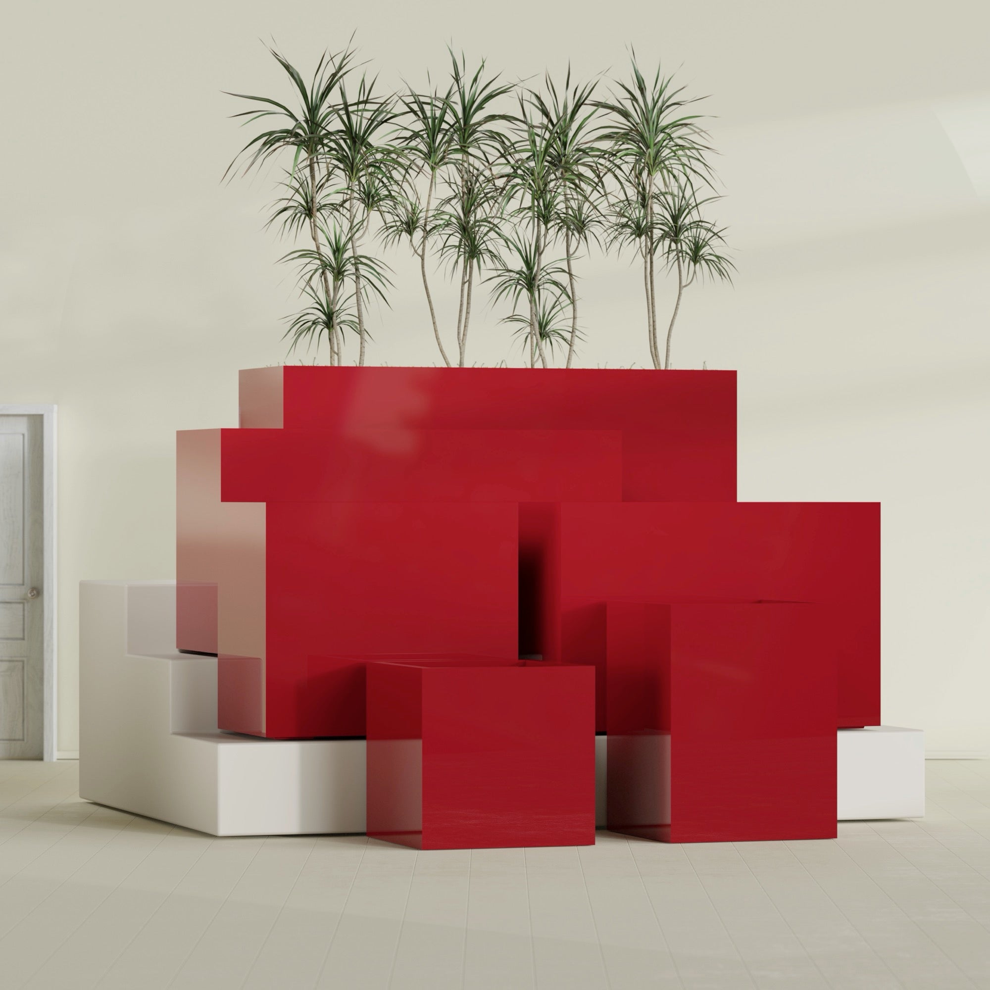 Brisbane Large Rectangle Fiberglass Planter - 24 in x 24 in x 32 in - Gloss Red - Gloss Red,24 in x 24 in x 32 in