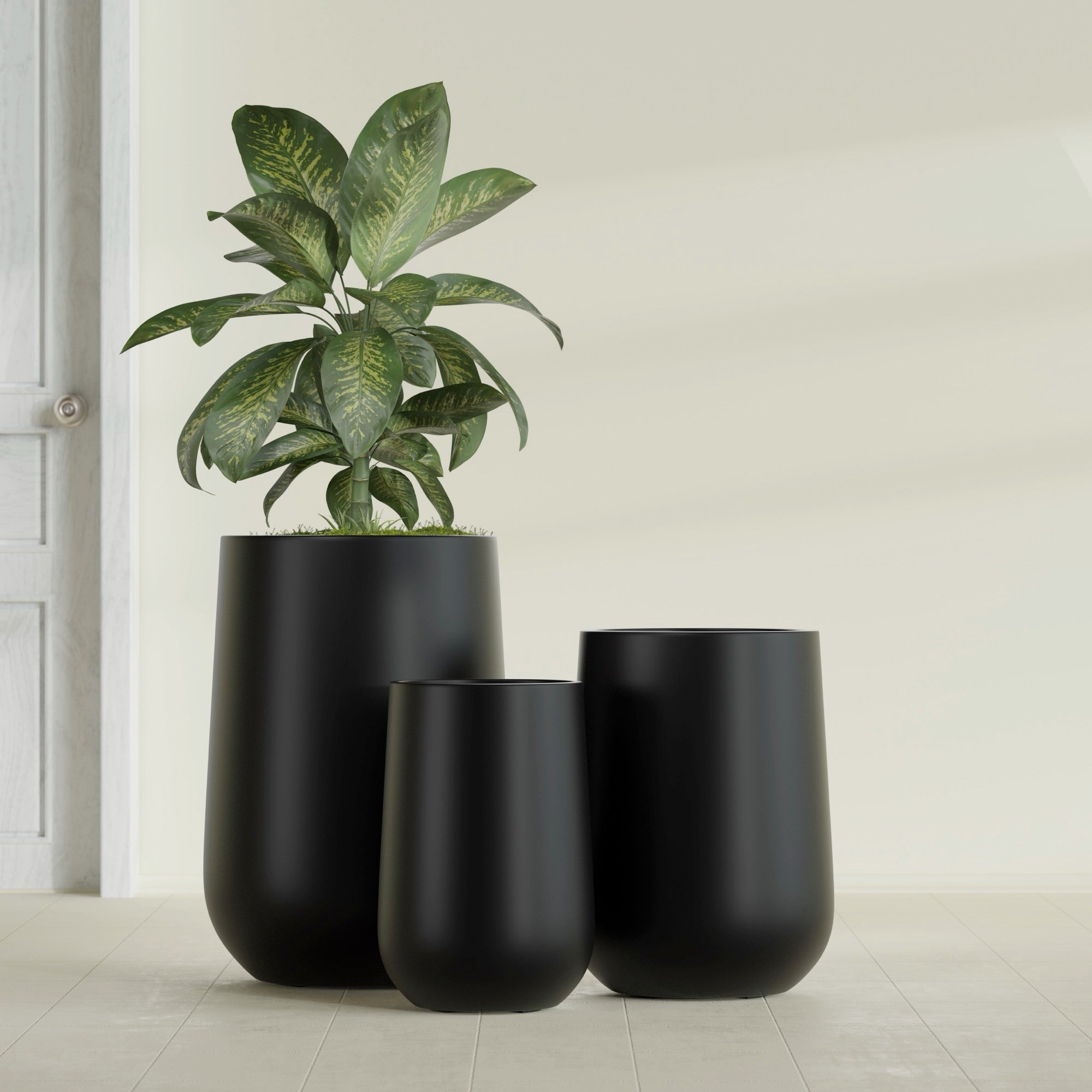 Tall Hayden Medium Round Fiberglass Planter - 18 in x 18 in x 29 in - Matte Black - Matte Black,18 in x 18 in x 29 in