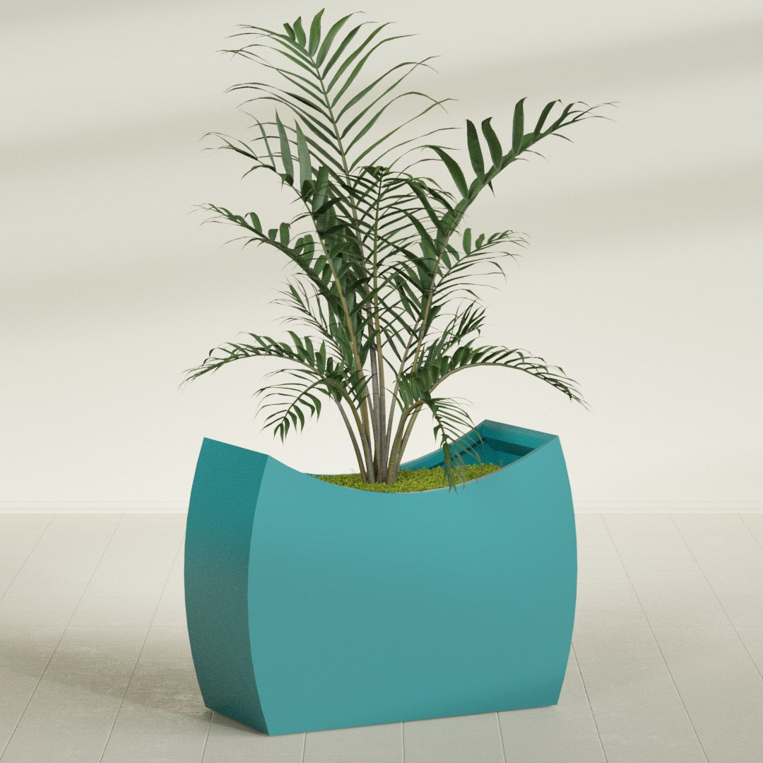 Seoul Extra Large Curved Abstract Fiberglass Planter - 48 in x 20 in x 36 in - Satin Sea Foam - Satin Sea Foam,48 in x 20 in x 36 in