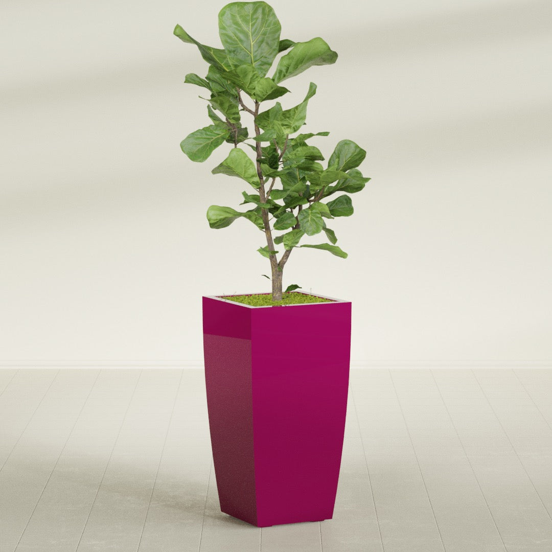 Toulan Large Tall Tapered Square Fiberglass Planter - 18 in x 18 in x 36 in - Gloss Eggplant - Gloss Eggplant,18 in x 18 in x 36 in