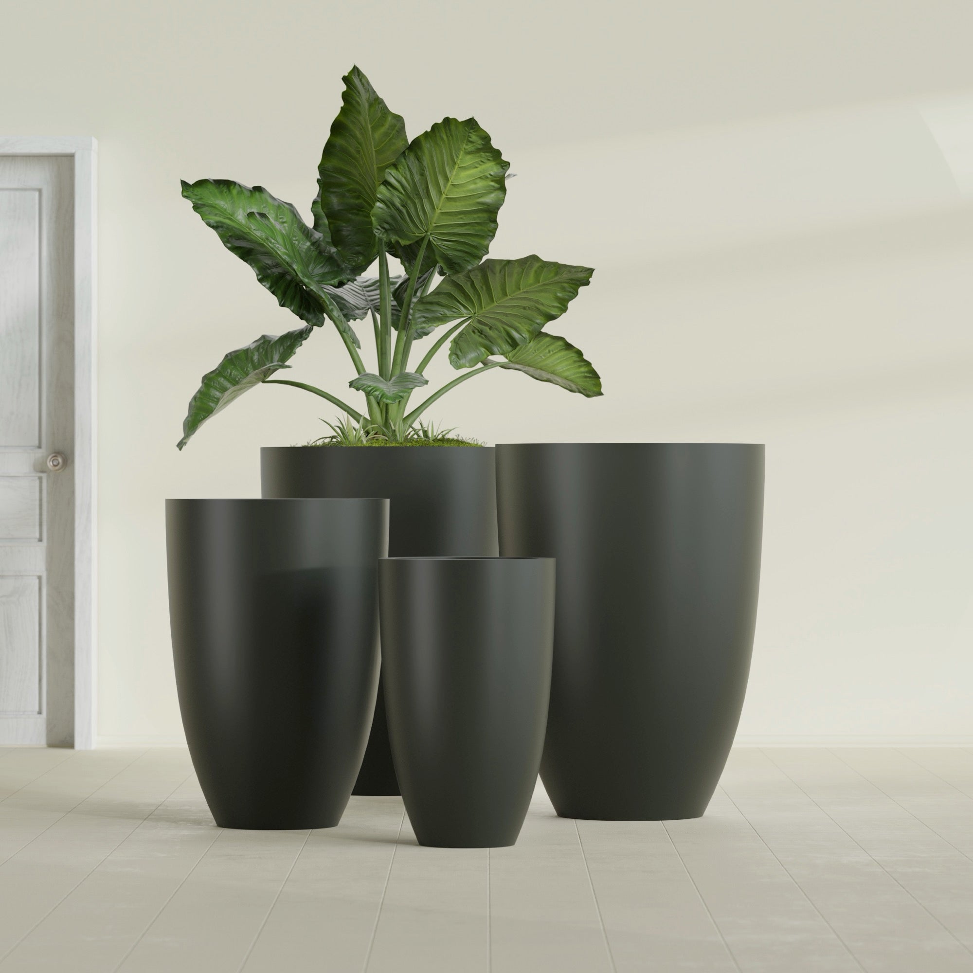 Brannan Medium Round Fiberglass Planter - 18 in x 18 in x 29 in - Matte Charcoal - Matte Charcoal,18 in x 18 in x 29 in