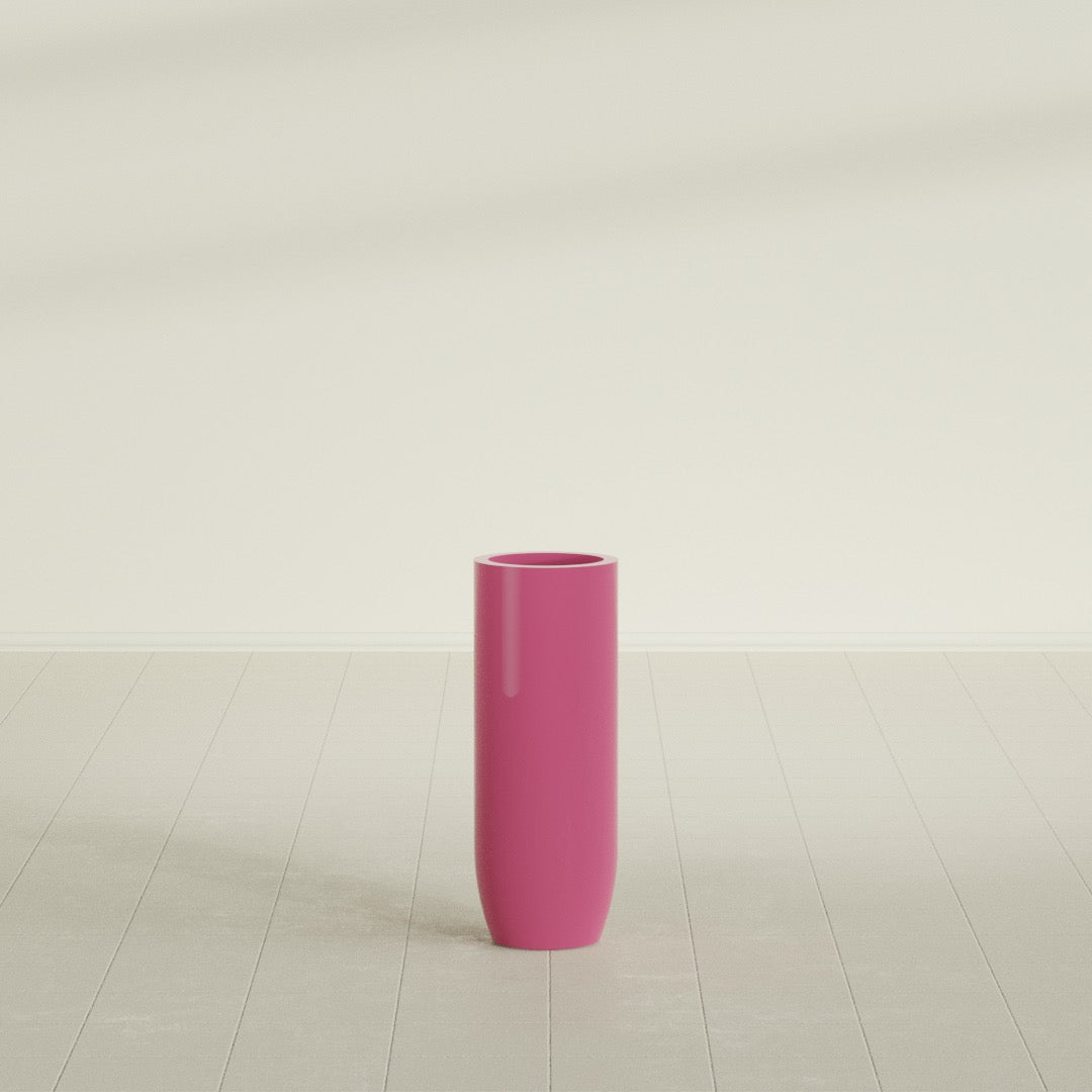 Saint Tropez Large Tall Round Fiberglass Planter - 12 in x 12 in x 32 in - Gloss Pink Violet - Gloss Pink Violet,12 in x 12 in x 32 in