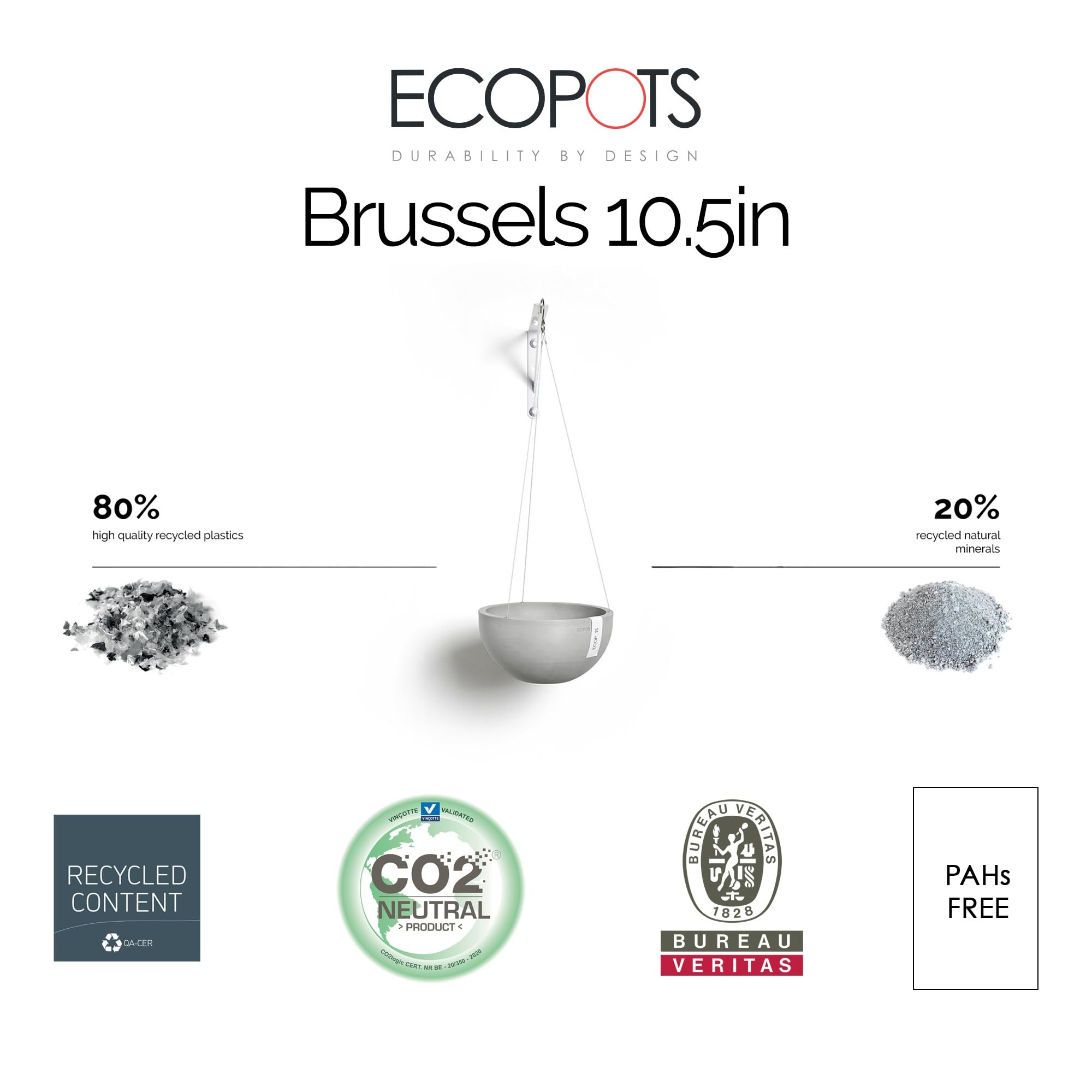 Hanging Brussels Small Bowl Planter - 10.5 in x 10.5 in x 5 in - White Grey - White Grey,10.5 in x 10.5 in x 5 in