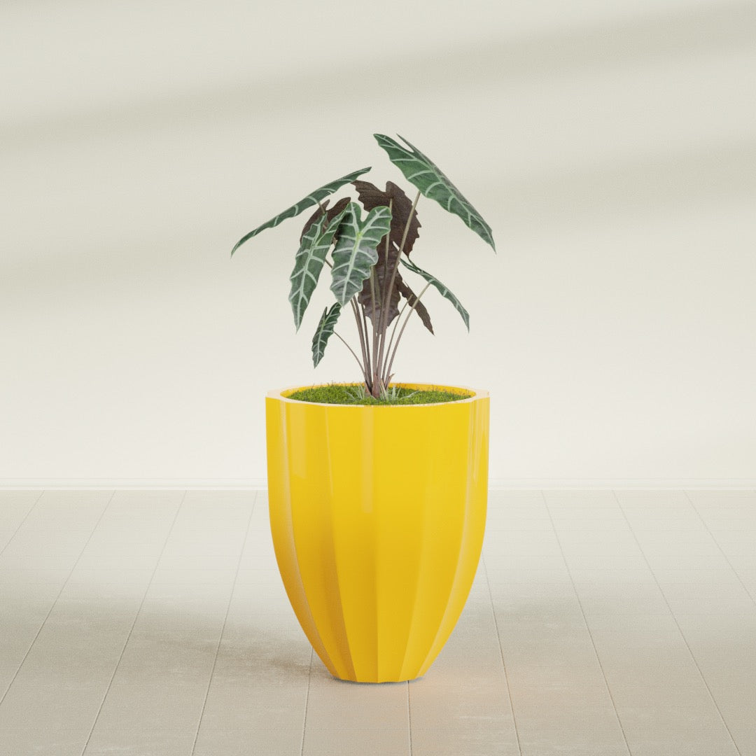 Alicante Medium Round Fiberglass Planter - 22 in x 22 in x 27 in - Gloss Saffron - Gloss Saffron,22 in x 22 in x 27 in