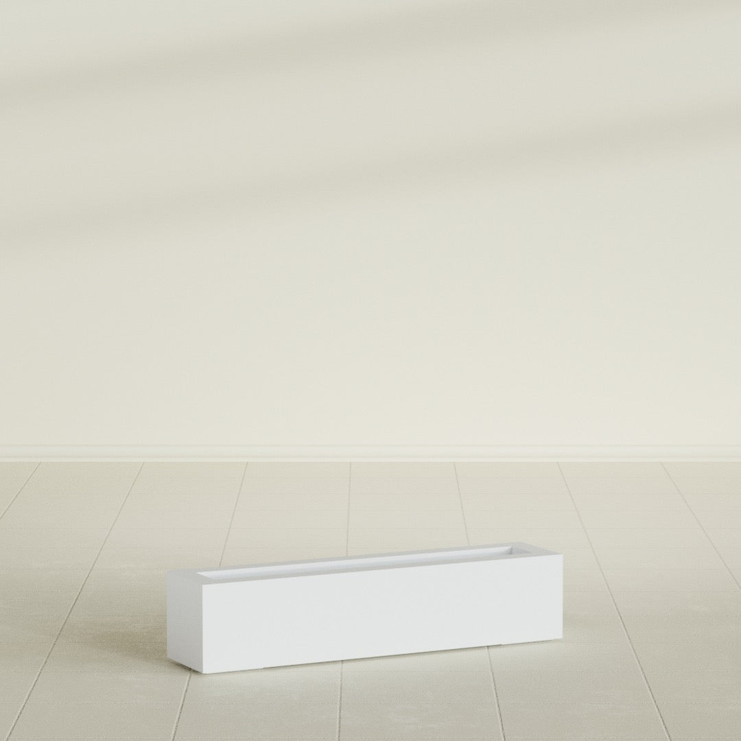 Salon Large Tall Rectangle Fiberglass Planter - 36 in x 8 in x 8 in - Gloss White - Gloss White,36 in x 8 in x 8 in