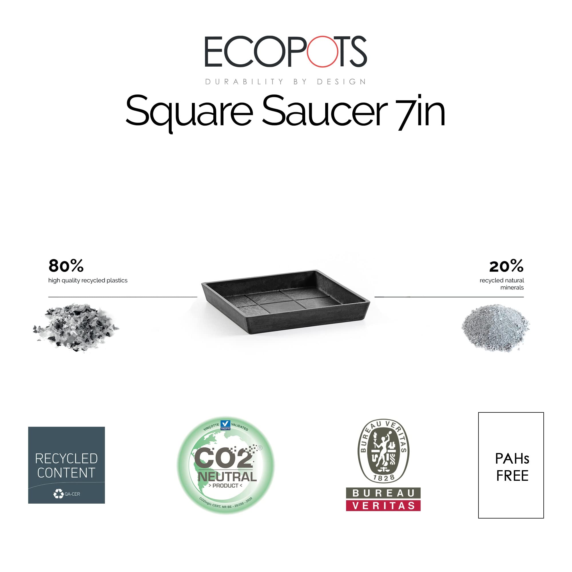 Small Square Saucer - 7 in x 7 in x 1 in - Dark Grey - Dark Grey,7 in x 7 in x 1 in