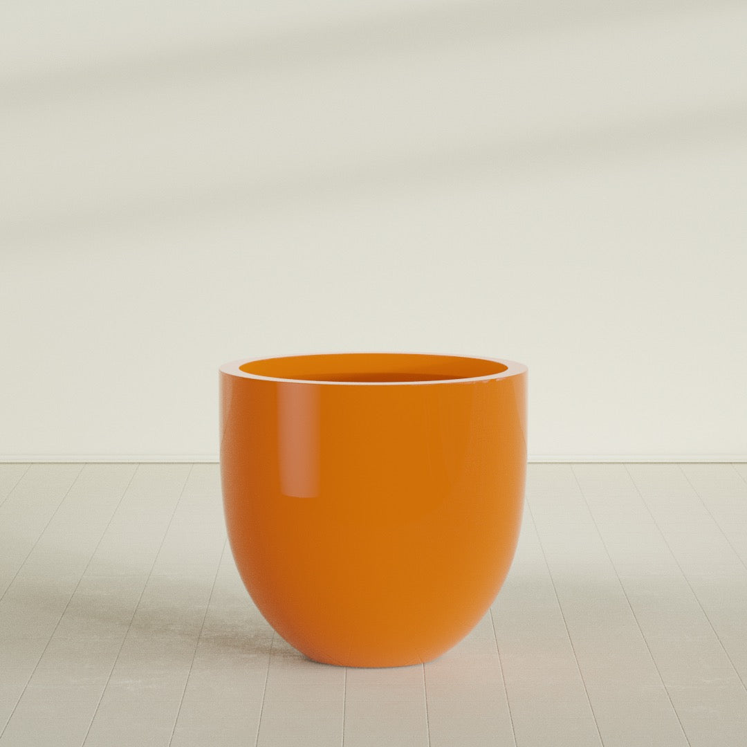 Alzira Large Round Fiberglass Planter - 36 in x 36 in x 34 in - Gloss Tangerine - Gloss Tangerine,36 in x 36 in x 34 in
