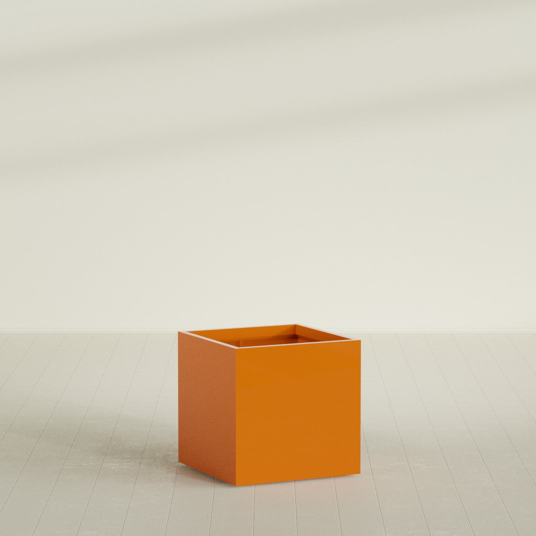 Montroy Large Cube Square Fiberglass Planter - 32 in x 32 in x 32 in - Gloss Tangerine - Gloss Tangerine,32 in x 32 in x 32 in
