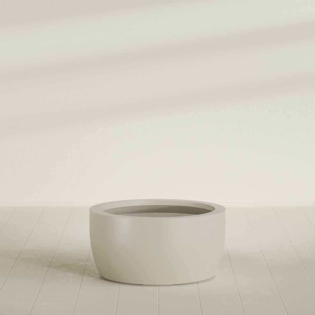 Casablanca Large Round Low Bowl Fiberglass Planter - 36 in x 36 in x 18 in - Satin Beige - Satin Beige,36 in x 36 in x 18 in