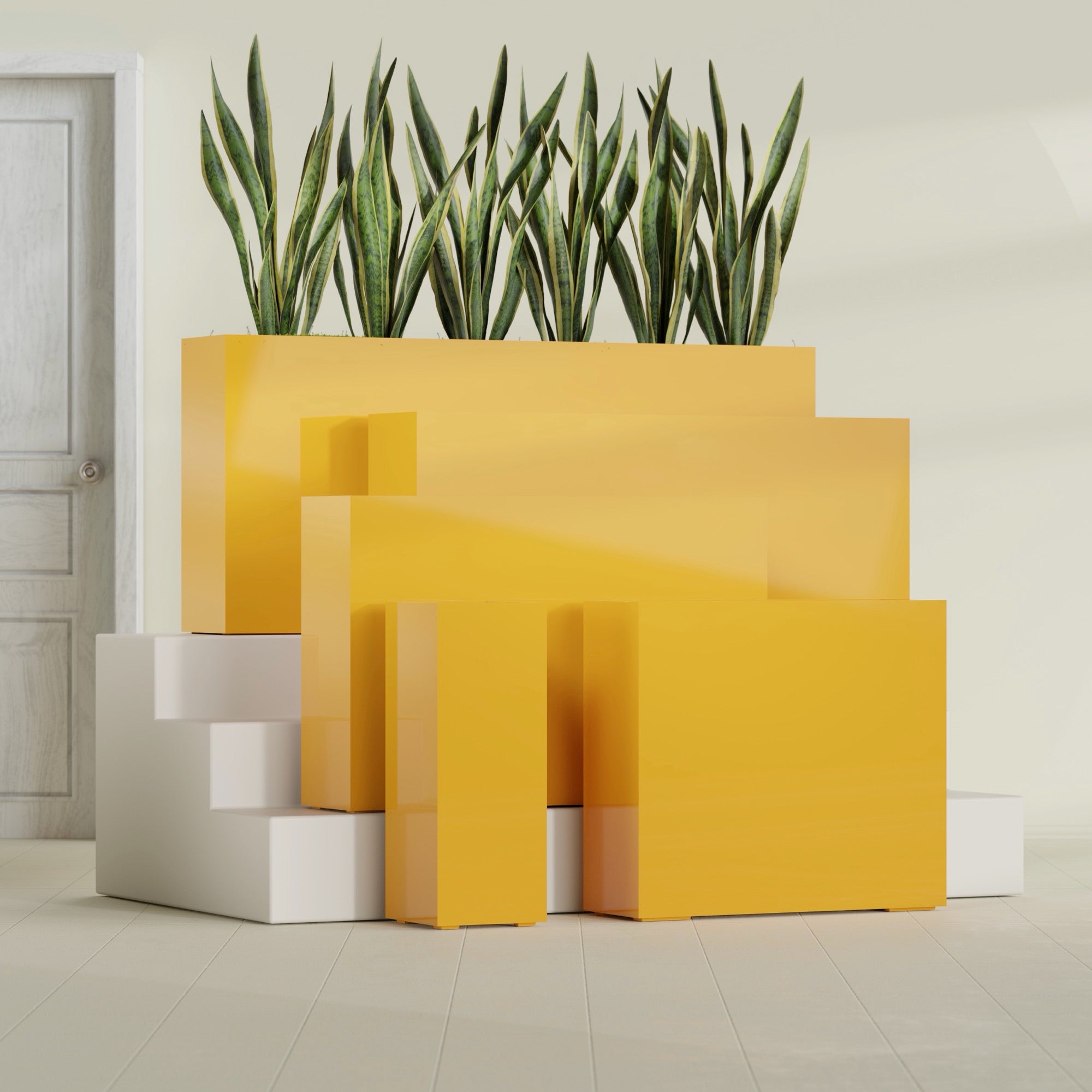 Delray Large Tall Rectangle Fiberglass Planter - 12 in x 12 in x 32 in - Gloss Saffron - Gloss Saffron,12 in x 12 in x 32 in