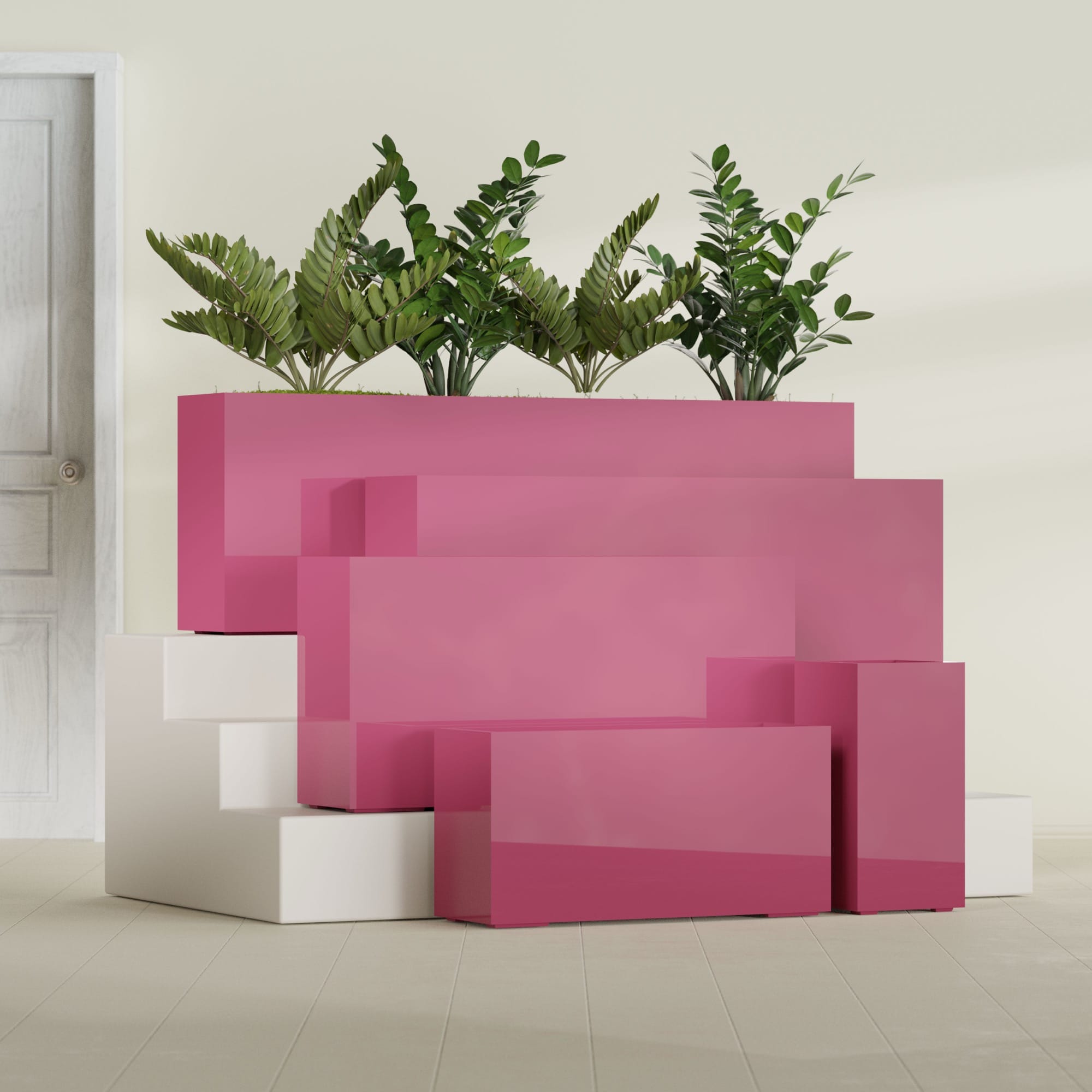 Hollywood Extra Large Narrow Rectangle Fiberglass Planter - 48 in x 12 in x 24 in - Gloss Pink Violet - Gloss Pink Violet,48 in x 12 in x 24 in