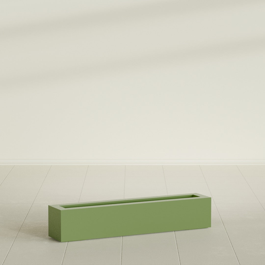 Salon Large Tall Rectangle Fiberglass Planter - 42 in x 8 in x 8 in - Satin Green - Satin Green,42 in x 8 in x 8 in