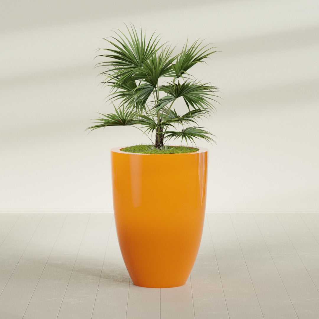 Brannan Large Round Fiberglass Planter - 30 in x 30 in x 41 in - Gloss Tangerine - Gloss Tangerine,30 in x 30 in x 41 in