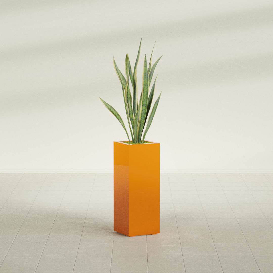Delray Large Tall Rectangle Fiberglass Planter - 12 in x 12 in x 32 in - Gloss Tangerine - Gloss Tangerine,12 in x 12 in x 32 in