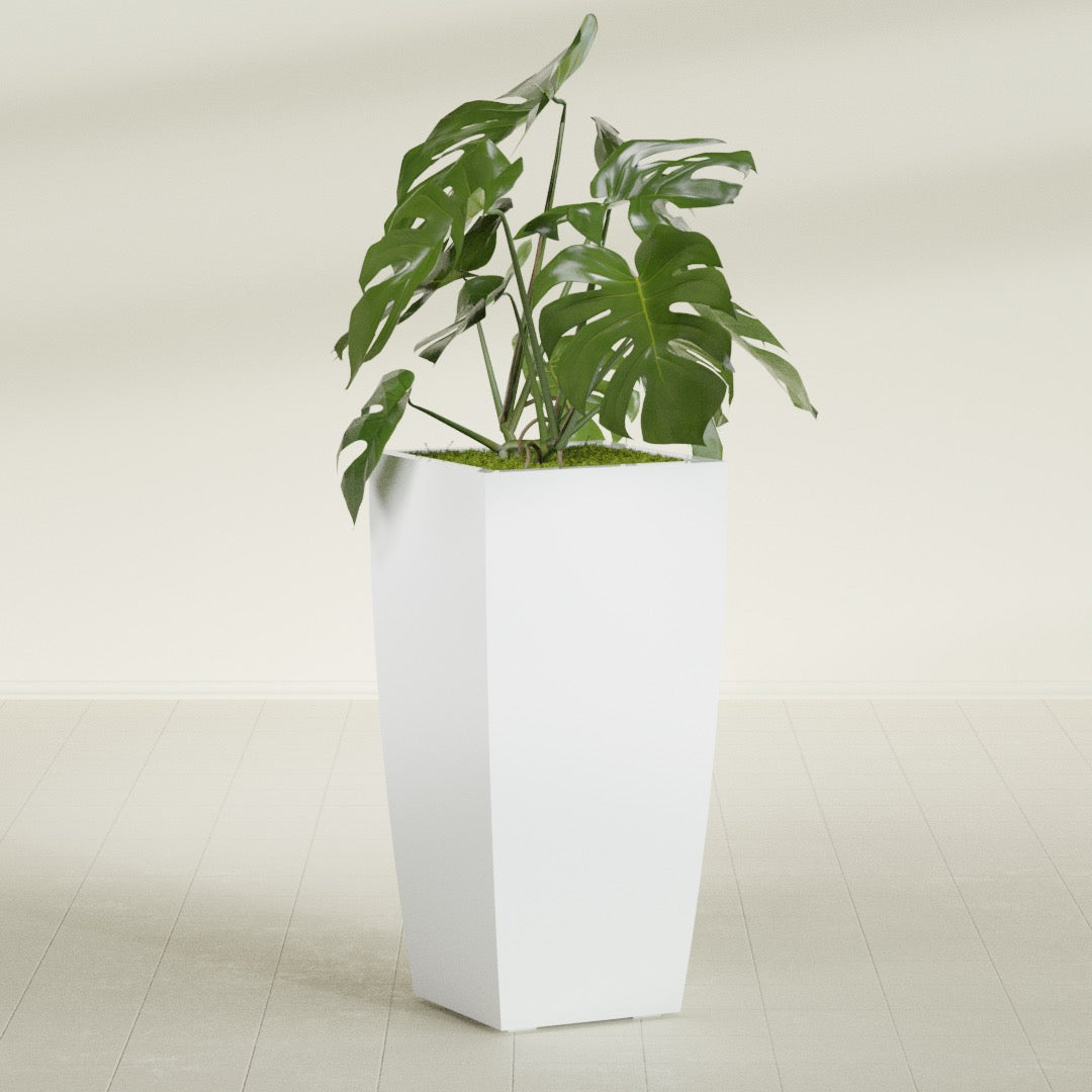 Toulan Large Tall Tapered Square Fiberglass Planter - 20 in x 20 in x 42 in - Matte White - Matte White,20 in x 20 in x 42 in
