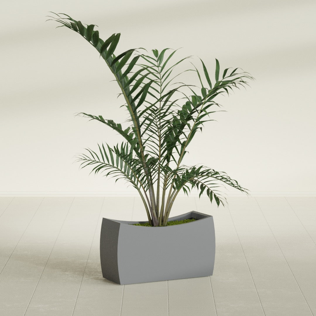 Seoul Large Curved Abstract Fiberglass Planter - 32 in x 12 in x 18 in - Metallic Gunmetal - Metallic Gunmetal,32 in x 12 in x 18 in